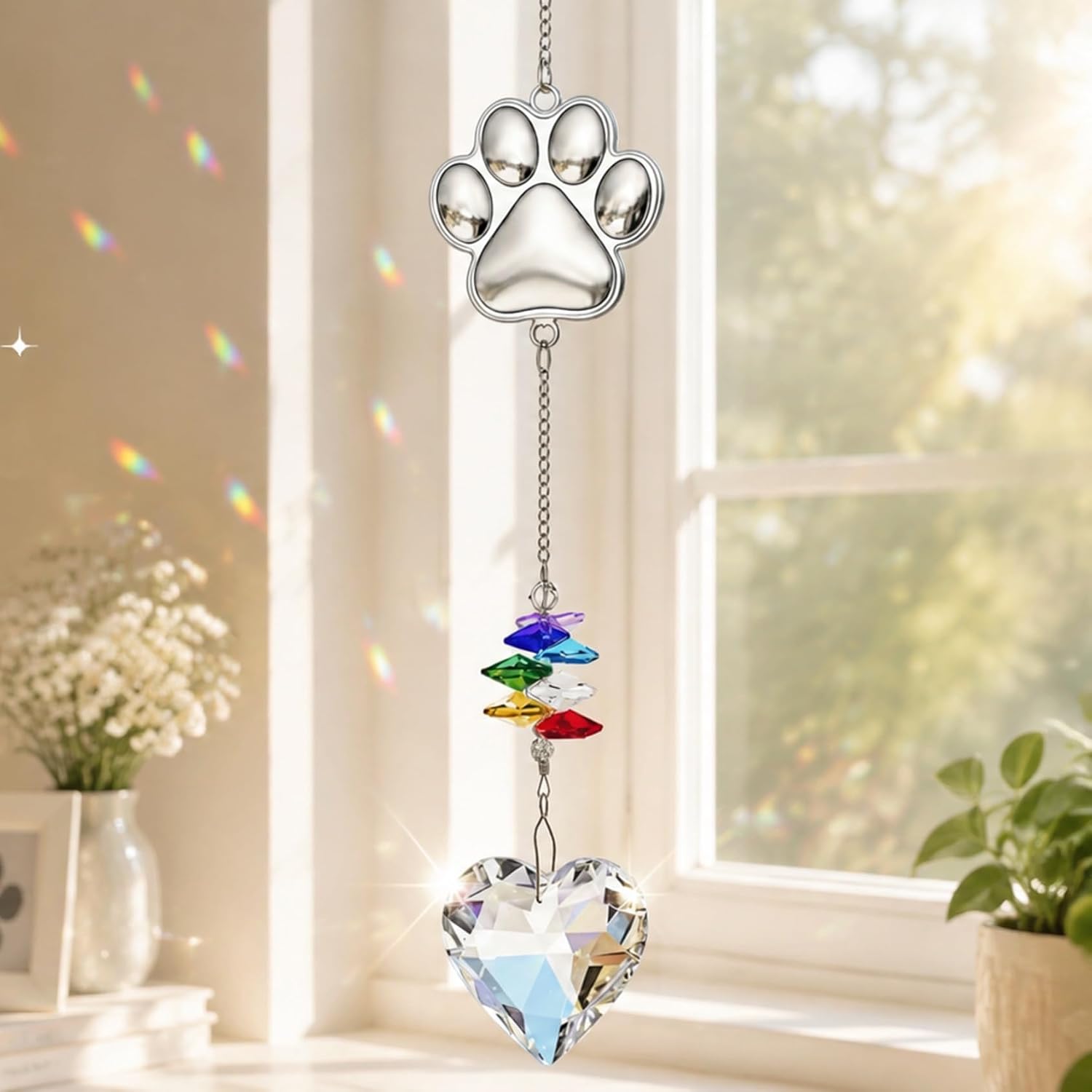 Pet Memorial Gifts for Dogs Cat-Dog Memorial Gifts for Loss of Dog Sympathy | Rainbow Bridge Heart Shape Crystal Suncatcher, Pet Remembrance Ornament in Memory of Puppy, Thoughtful Passing Away Keepsake