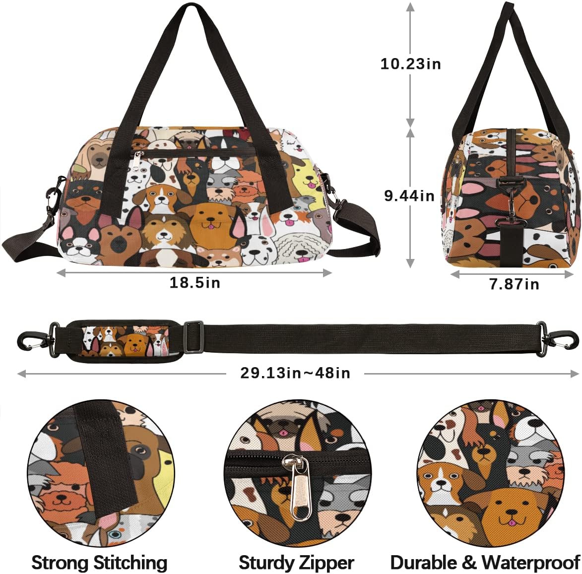 Funny Dogs Kids Duffle Bag for Boys Girls Dance Bag,Cute Graffiti Puppy Sport Gym Bags Overnight Travel Bags Teen Kids Weekender Bag for School Practice Gymnastic Ballet - Image 4
