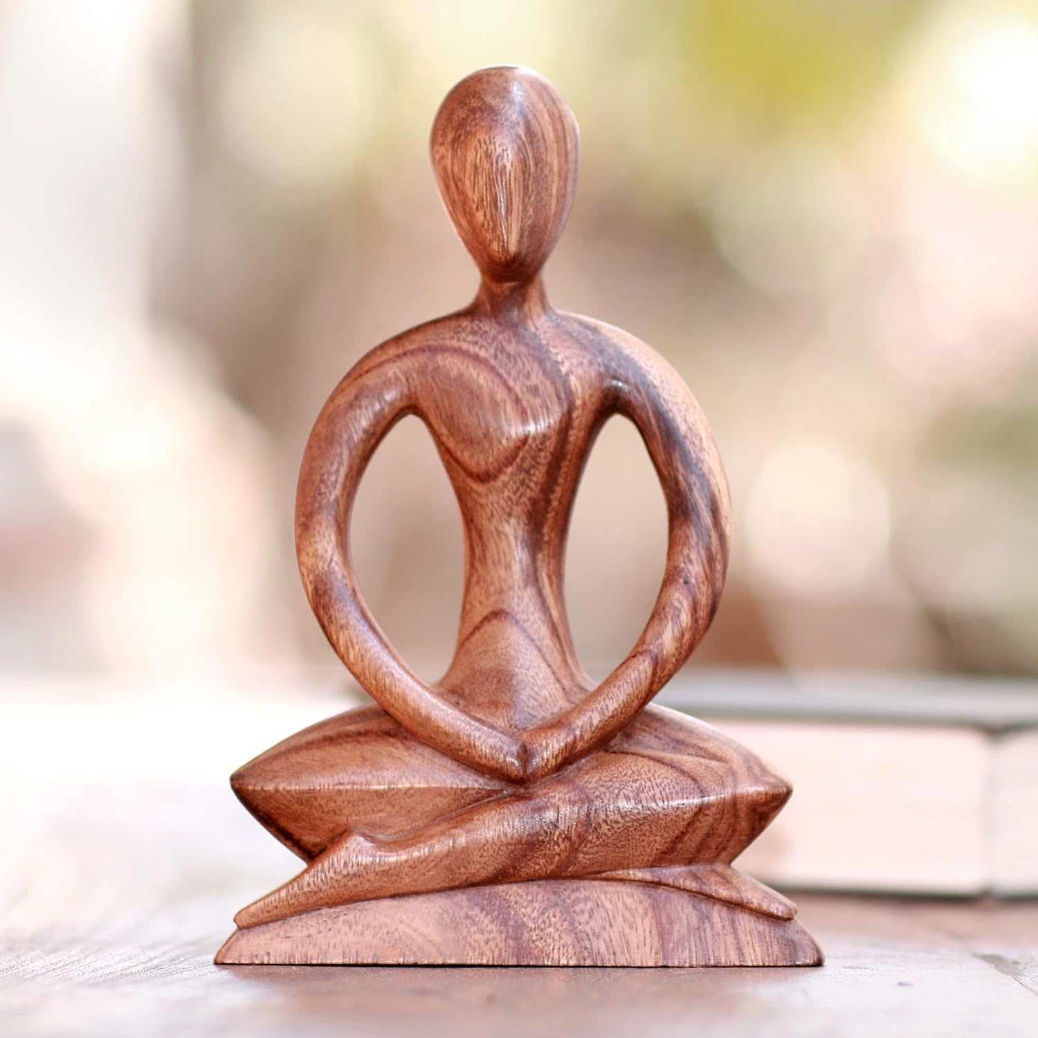 NOVICA Natural Brown Wood Yoga Meditation Hand Carved Human Figure Sculpture, 7.75" Tall 'Meditative Calm'