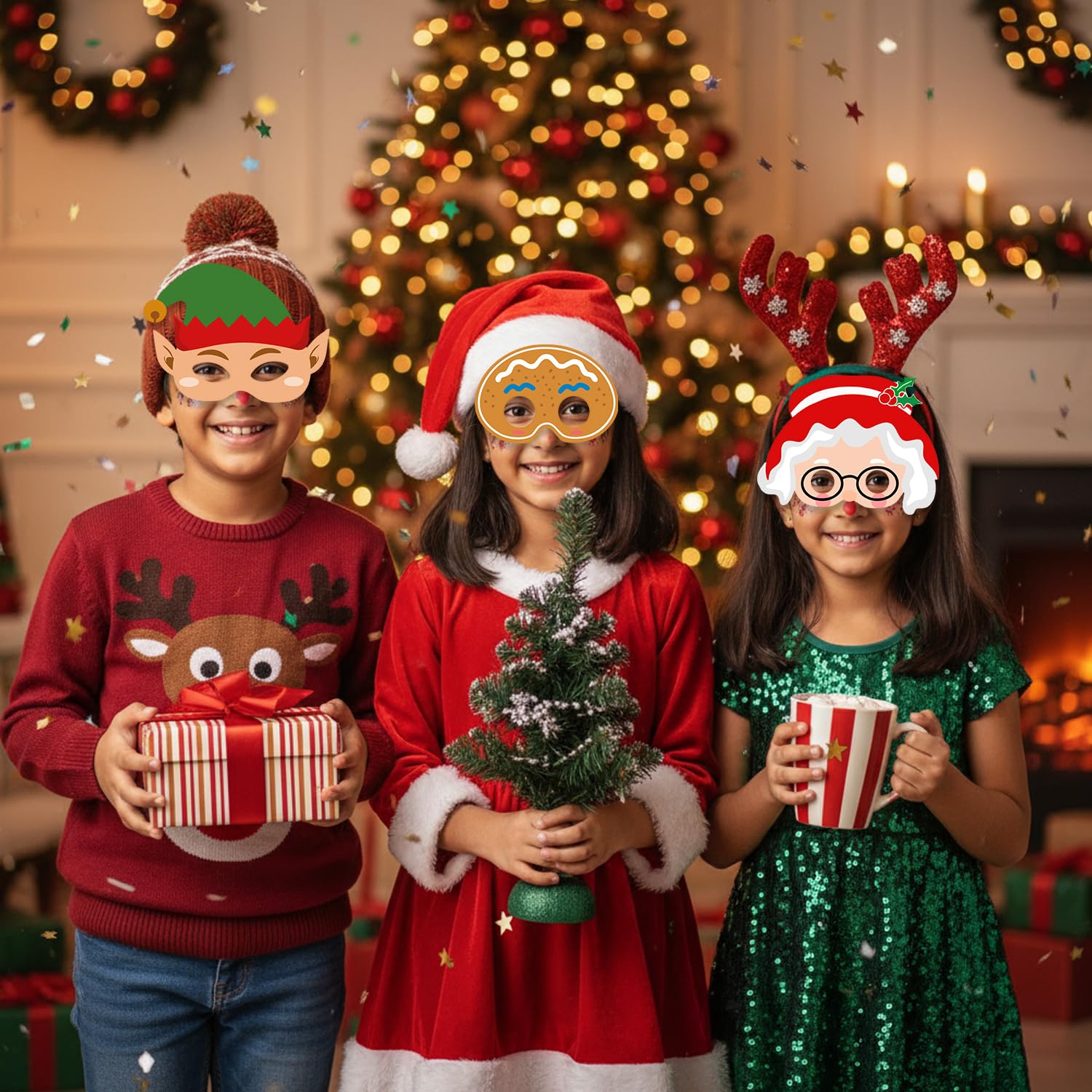 Party Propz Merry Christmas Mask - 20 Pcs, Masks for Kids | christmas accessories for kids | party mask | santa claus face | Santa Claus Decoration 4