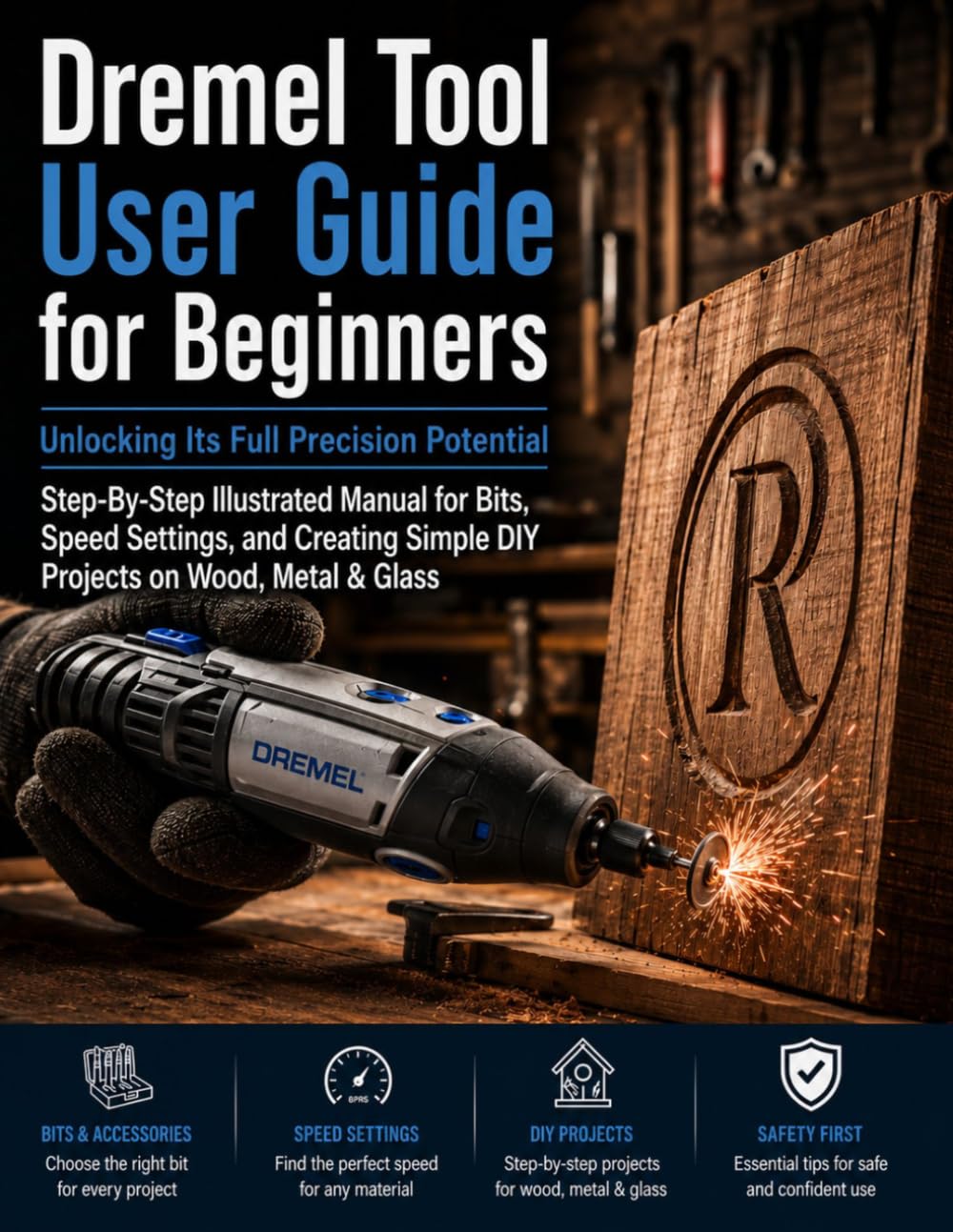 Dremel Tool User Guide for Beginners: Unlocking Its Full Precision Potential: Step-By-Step Illustrated Manual for Bits, Speed Settings, and Creating Simple DIY Projects on Wood, Metal & Glass