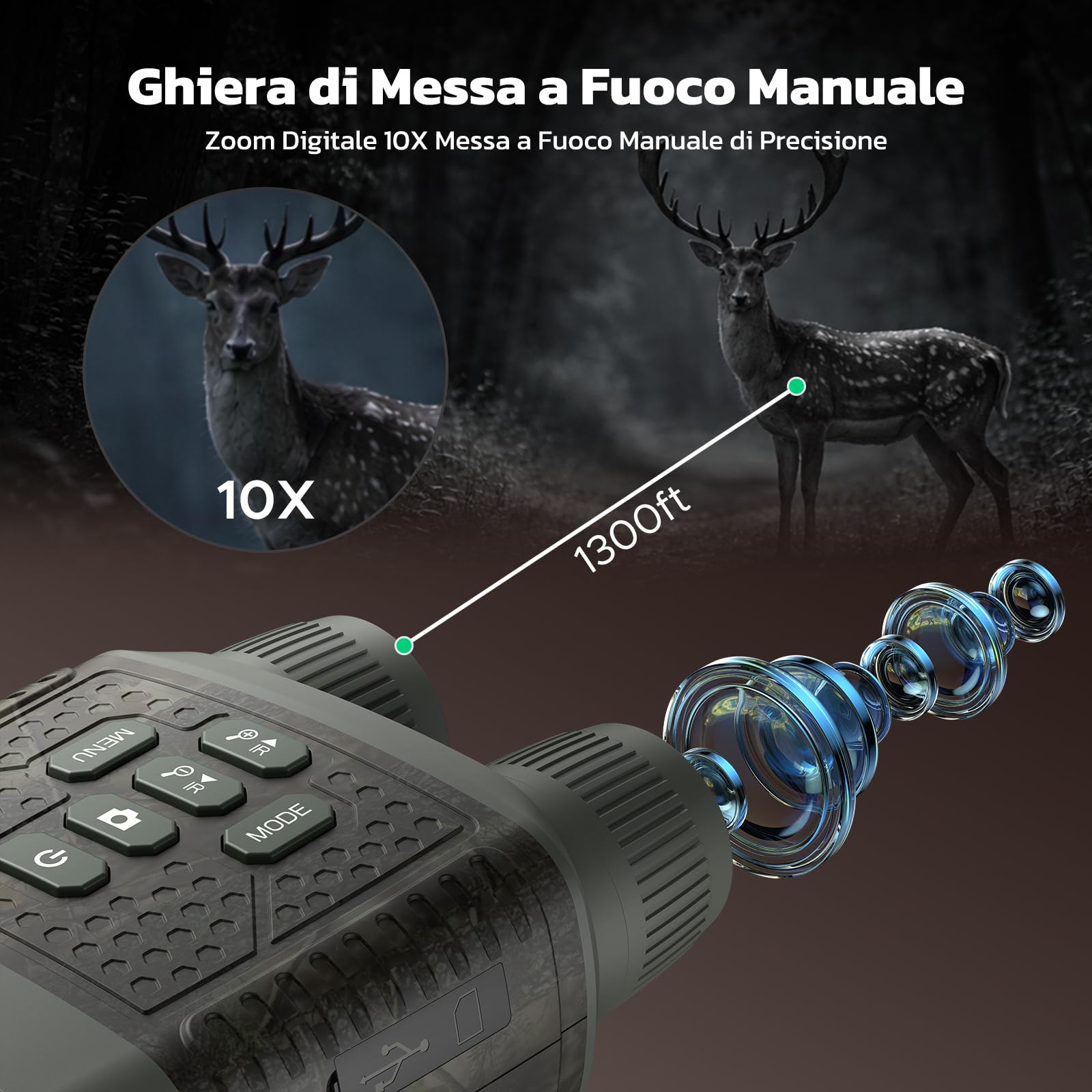Binocolo Visione Notturna 4K 48MP con Zoom 10x e Visore Notturno, Batteria Ricaricabile 5000mAh per Osservazione fino a 400m, Ideale per Outdoor, Campeggio e Sicurezza