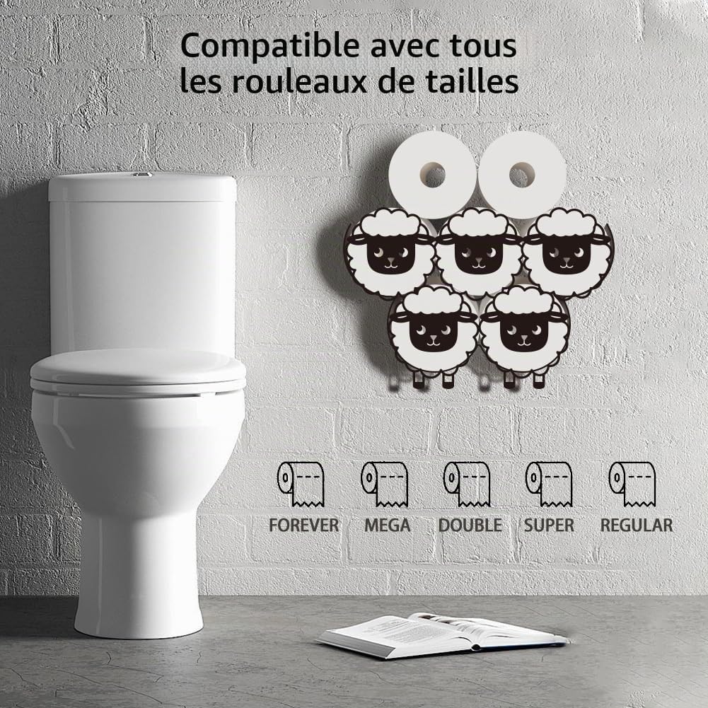 WADORN Porte Papier Hygiénique en Forme de Mouton pour 8 Rouleaux supplémentaires, Rangement de Papier Toilette en Métal d'animal de Mouton Organisateur de Papier Toilette d'animal Amusant