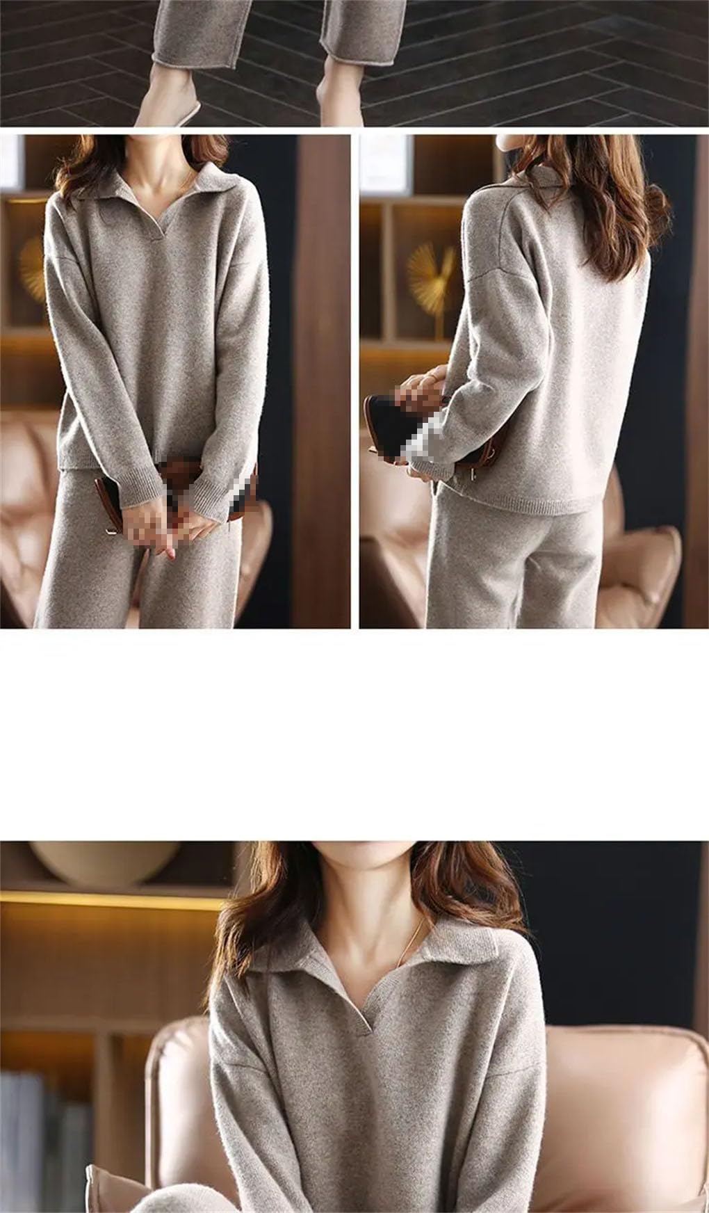 keusyoi Costume D'hiver En Cachemire Pour Femme, Pull Ample, Pantalon À Jambes Larges, Ensemble Deux Pièces En Laine Tricotée