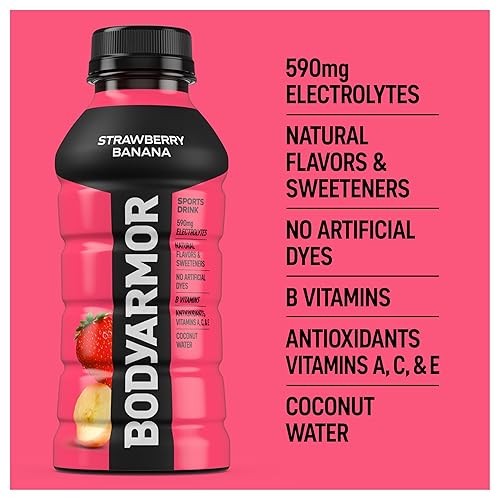 Vista 77 de BODYARMOR - Bebida deportiva, fresa y plátano, sabores naturales con vitaminas, electrolitos ricos en potasio, perfecta para deportistas, 20 onzas