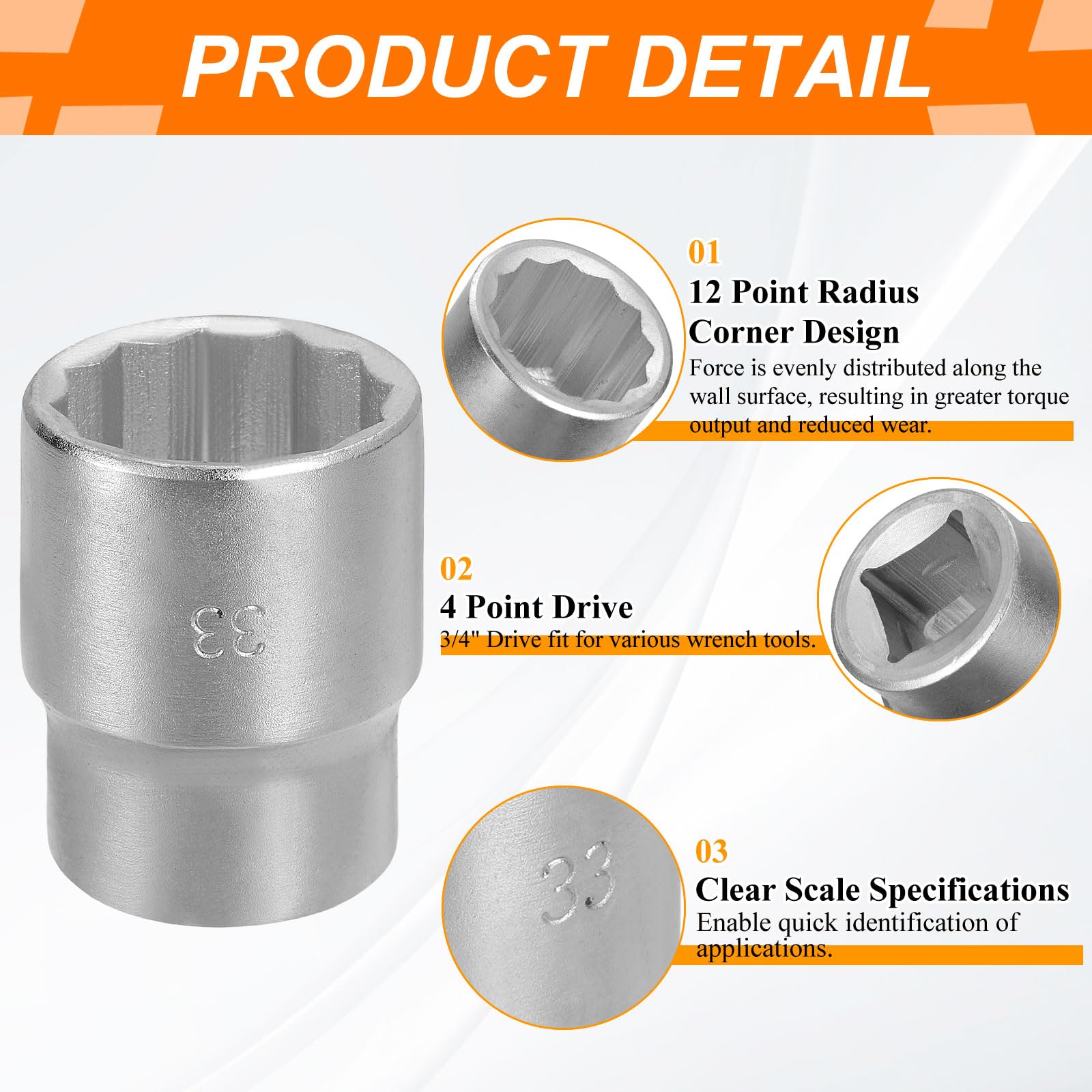 QUARKZMAN Vaso de Impacto 12 Puntos Accionamiento 3/4" 33mm 3 Piezas