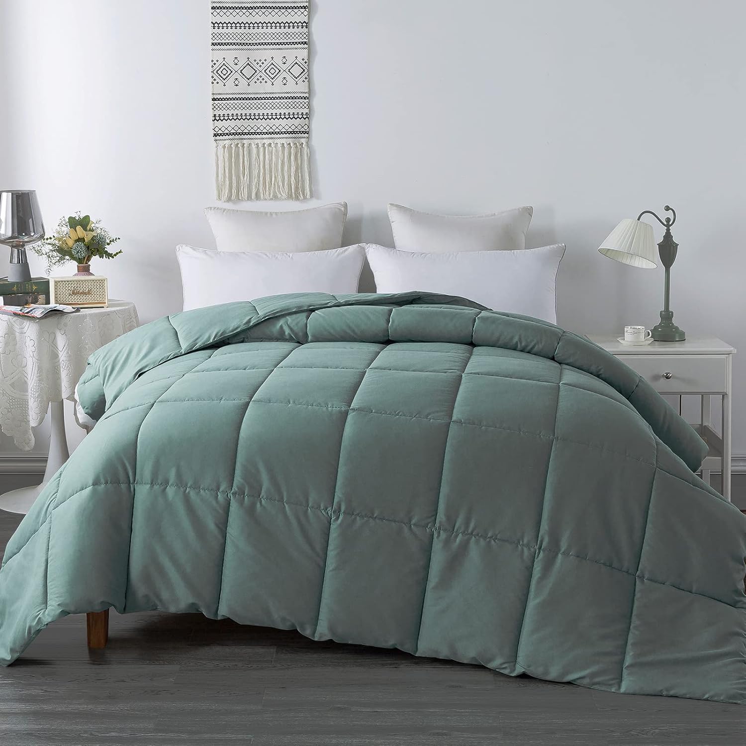 DOWNCOOL Comforter Queen SizeSage Green All Season Duvet Insert Lightweight Quilt