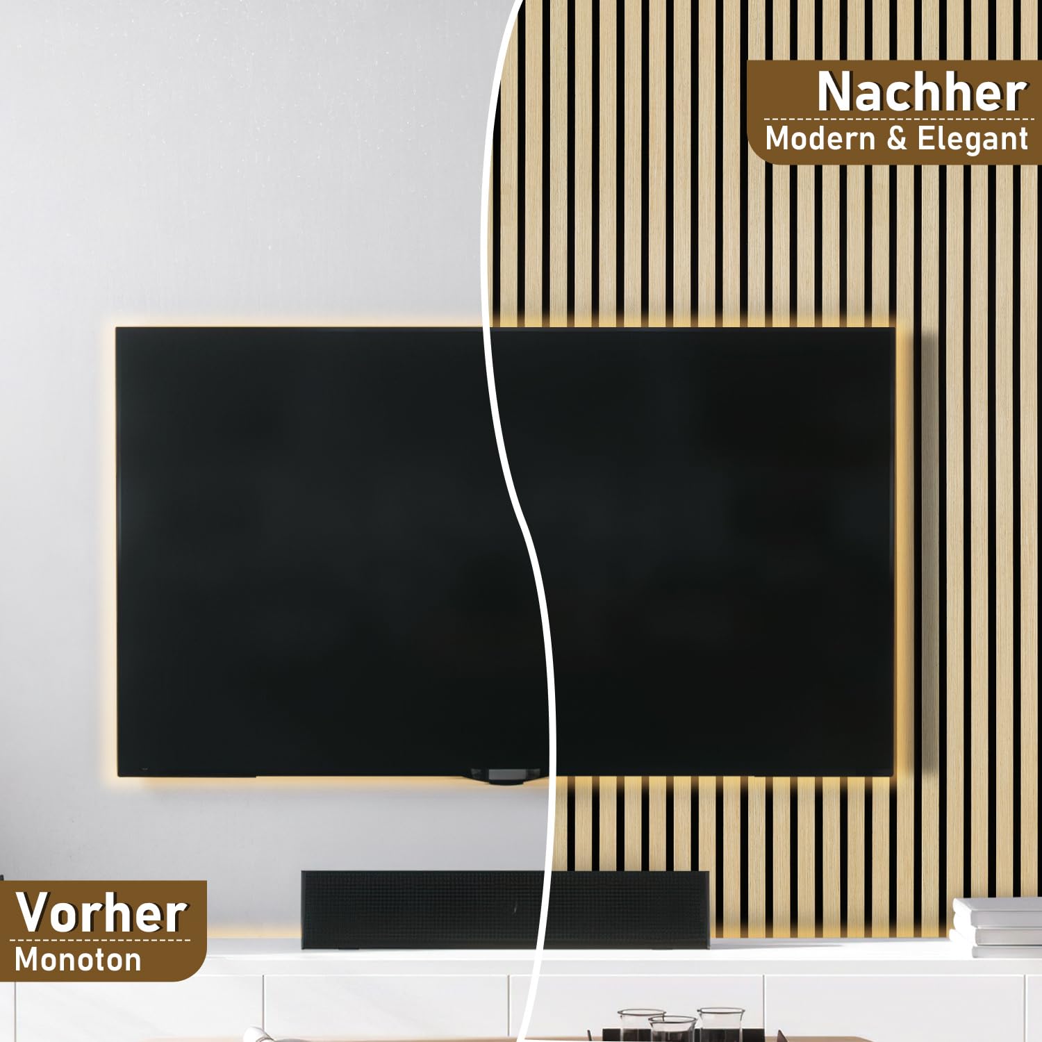 Panele akustyczne 3D drewniane 120 x 60 x 2,1 cm, naturalne drewno, 1 sztuka | Filc akustyczny MDF i PET, do dekoracji ścian salonu, biura, przeciw echu i pogłosowi, akustyce pomieszczeń
