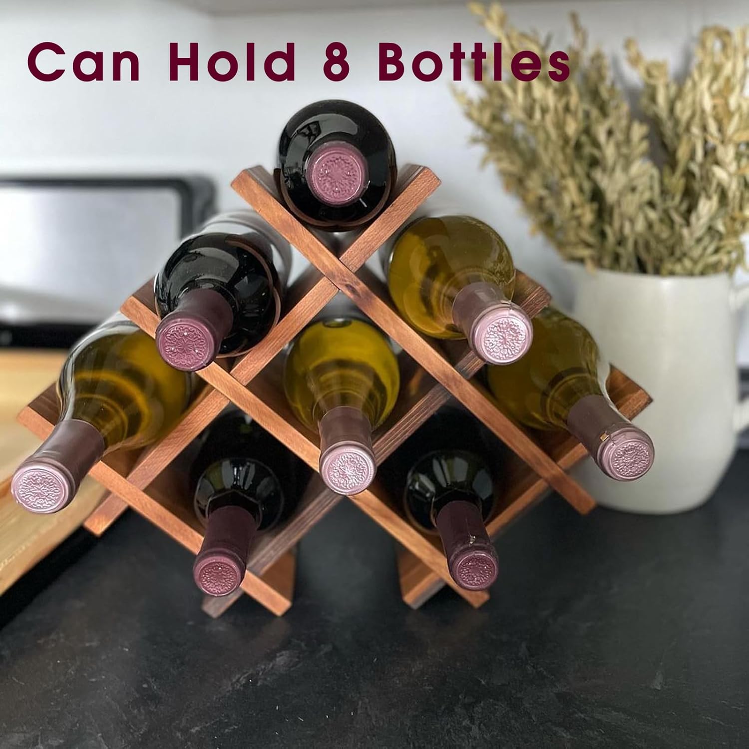 Countertop Wine Rack, Tabletop Wine Holder for 8 Bottle Wine,(Auburn Color Mahogany) - Image 4