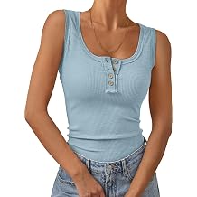 Kissfix Ribbed Thick Wide Strap Tank Top for Women Cute Summer Fitted Henley Tops Teen Junior Beach Vacation Sleeveless Shirt