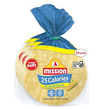 Mission 25 Calorie Yellow Corn Tortilla 3 Pack - 30 Count - 11.25 oz.- Total 90 Tortillas - Low Calorie Corn Tortillas - Certified Gluten Free