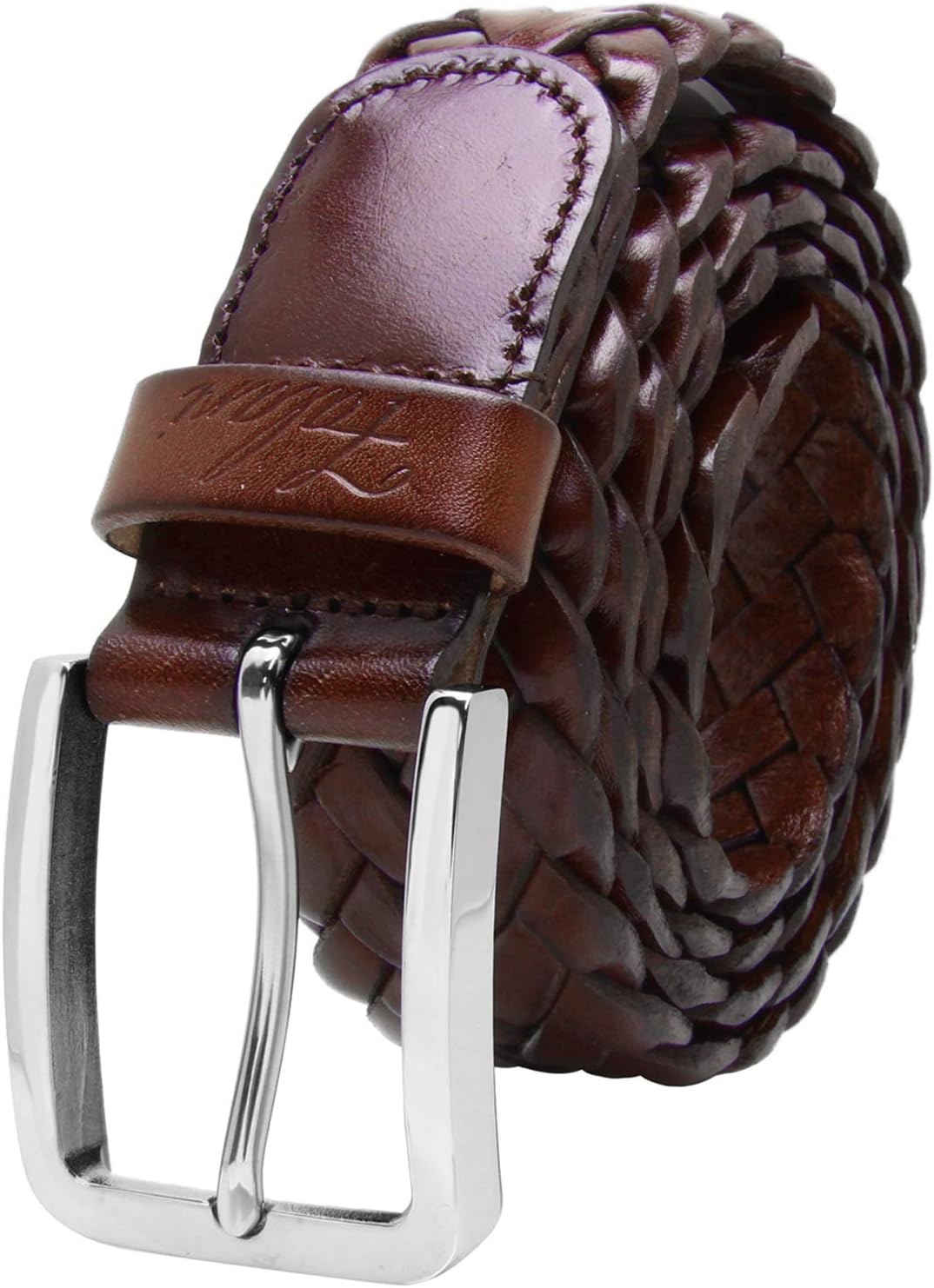 Falari Men's Braided Belt 100% Genuine Leather Stainless Steel Buckle 35mm