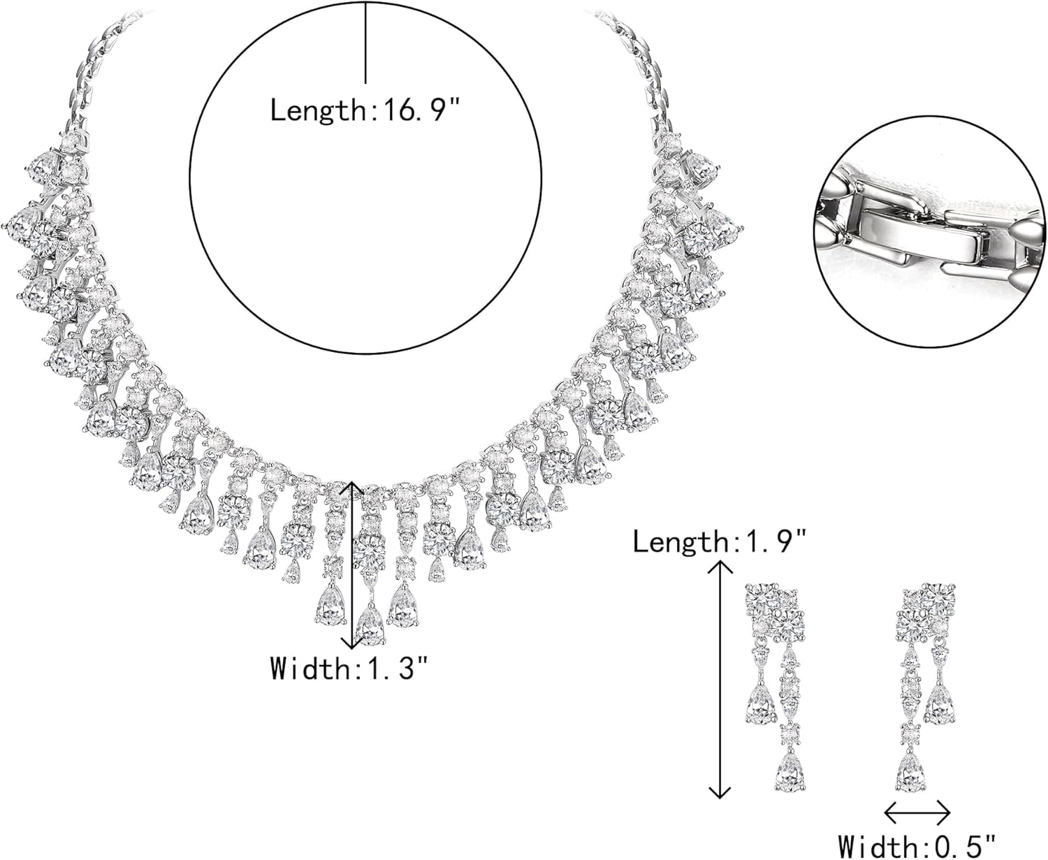 Crysdue Cubic Zirconia Prom Jewelry Set for Women Brides, Sparkle Birthstone Cluster Collar Statement Necklace Teardrop Dangle Earrings for Wedding Party - Image 5