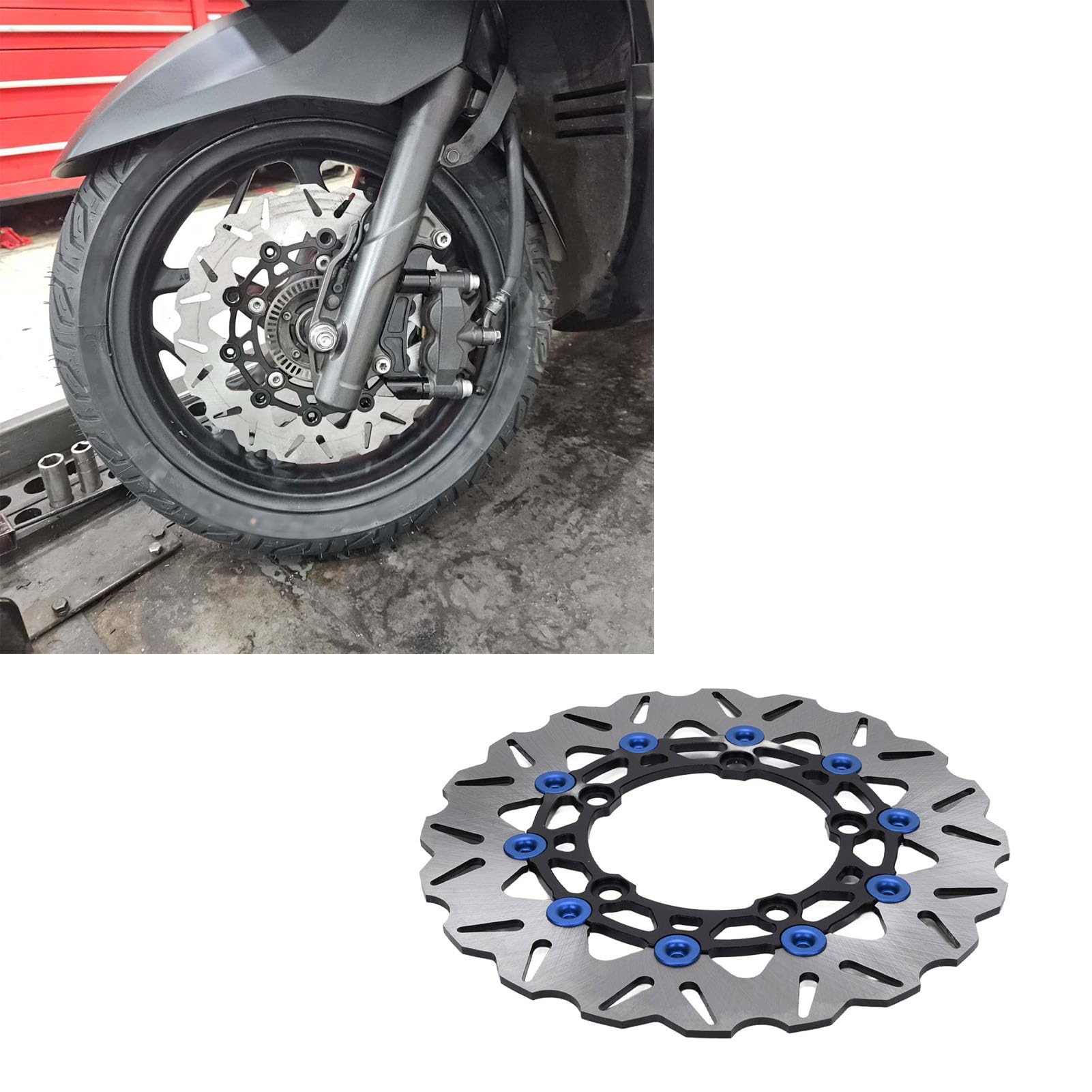 RiToEasysports Rotore del Freno a Disco della Ruota Anteriore da 300 Mm Rotore del Freno a Disco Anteriore in Acciaio Inossidabile con in Alluminio CNC Design Flottante per 2017-2025 (BLUE)