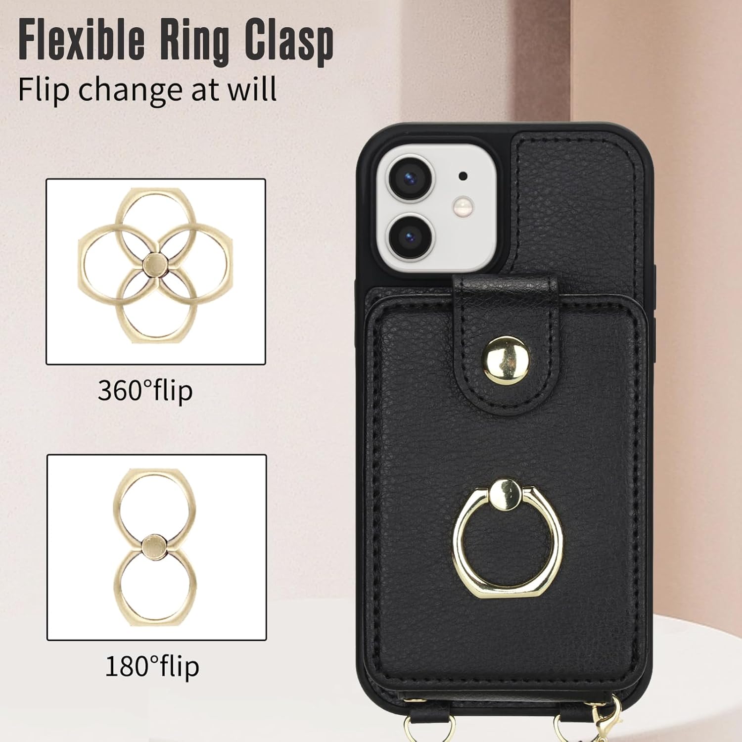 Asuwish Phone Case for iPhone 12 Pro iPhone12 6.1 Wallet Cover Magnetic Detachable and Screen Protector Ring Kickstand Compatible with MagSafe RFID Blocking iPhone12pro 5G i 12s 12pro for Women Black