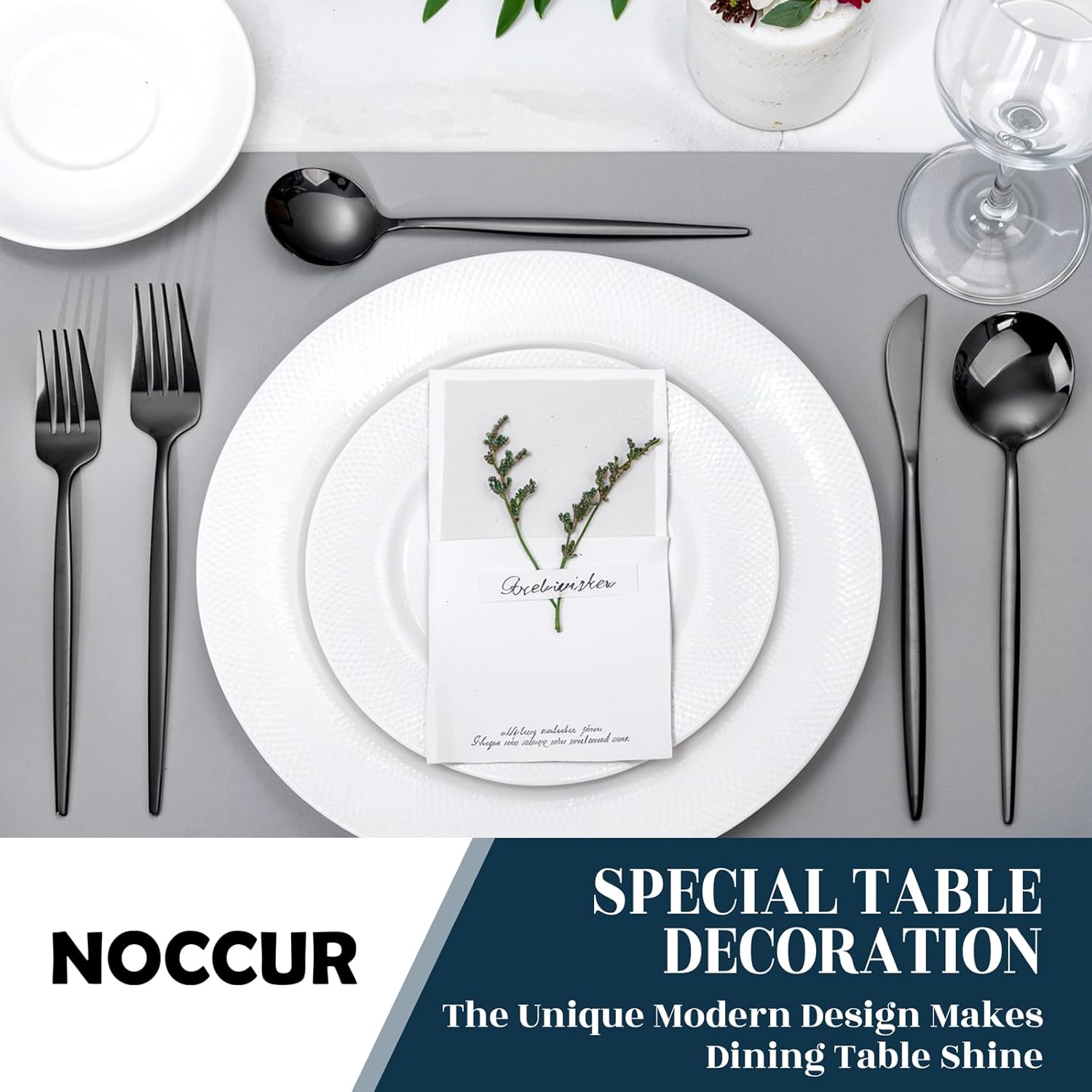 NOCCUR 40-Piece Stainless Steel Black Silverware Set for 8 - Black Utensils Set Include Knives Spoons and Forks for Home/Party/New Year