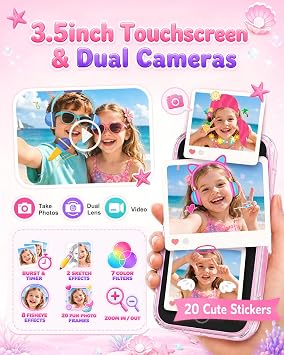 Kids Phone for Girls, 3.5'' Touchscreen Toy Phone for 3-8 Year Old Girl