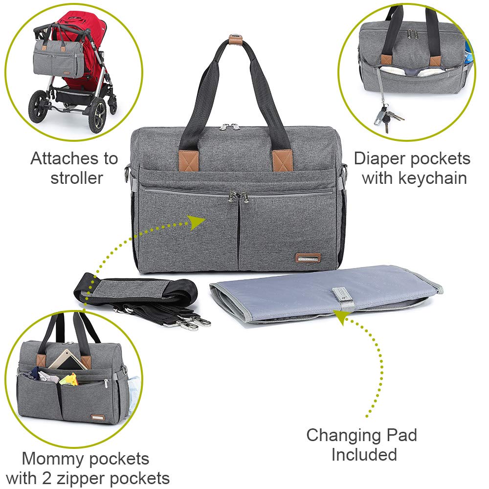 RUVALINO Grand sac à langer de voyage Weekender pour maman et papa, sac transformable, pour garçons et filles, avec matelas à langer, compartiments isothermes pour bouteilles et fixation à la