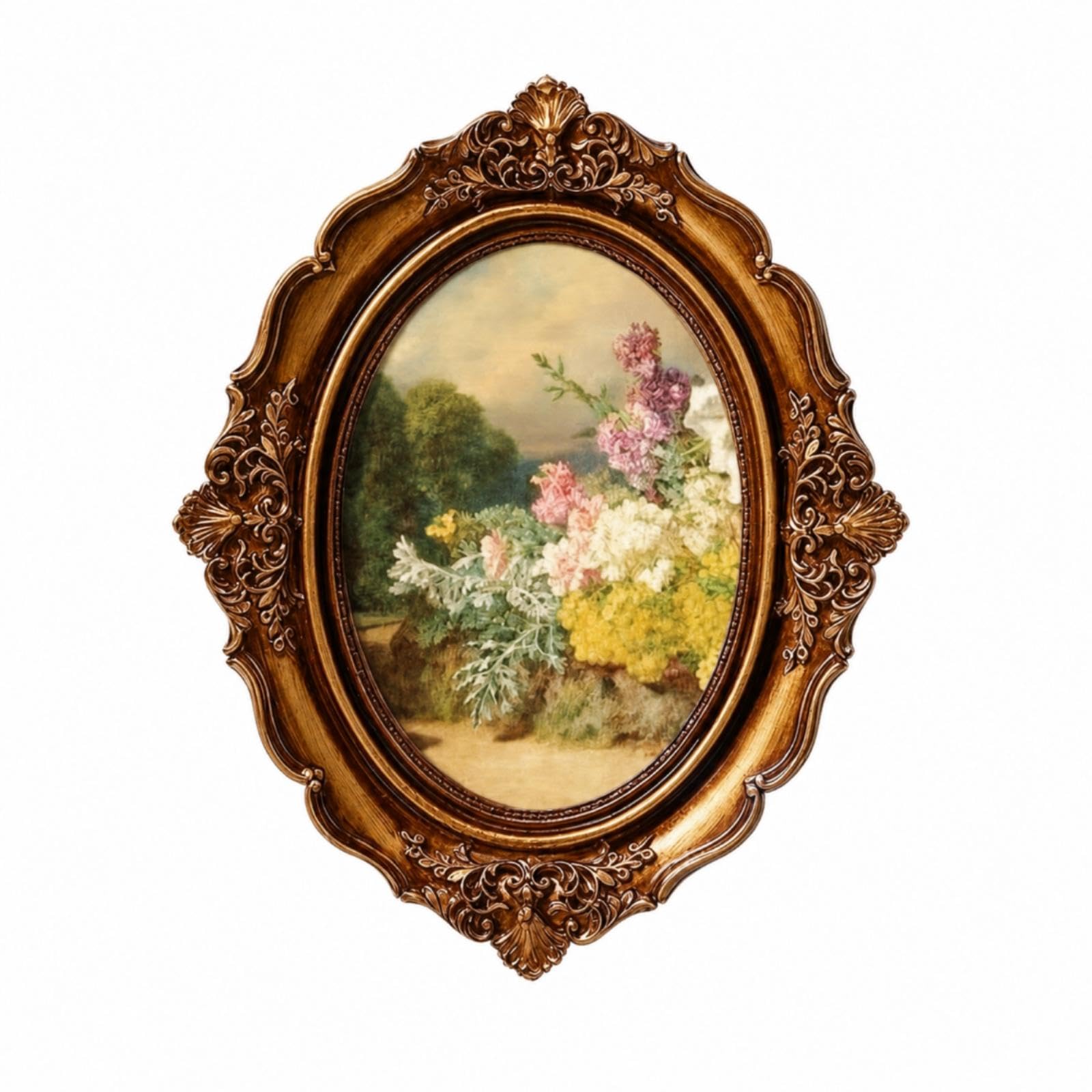 SNAPPSY Oval Picture Frame Gold Ornate Picture Frame Antique for Interior Decorators, Art Collectors, Living Room, Bedroom, Entryway 7 Inch Paper D-picture-31