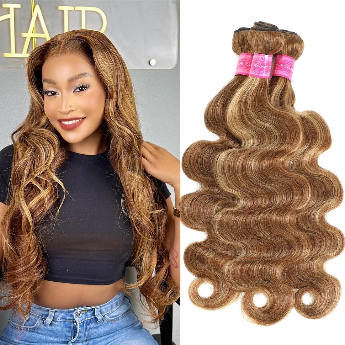 Suerkeep Body Wave Bundles Human Hair Extensions 3 Bundles 20 22 24 Inches Raw Brazilian Virgin Hair P4/27 Color For Black Women