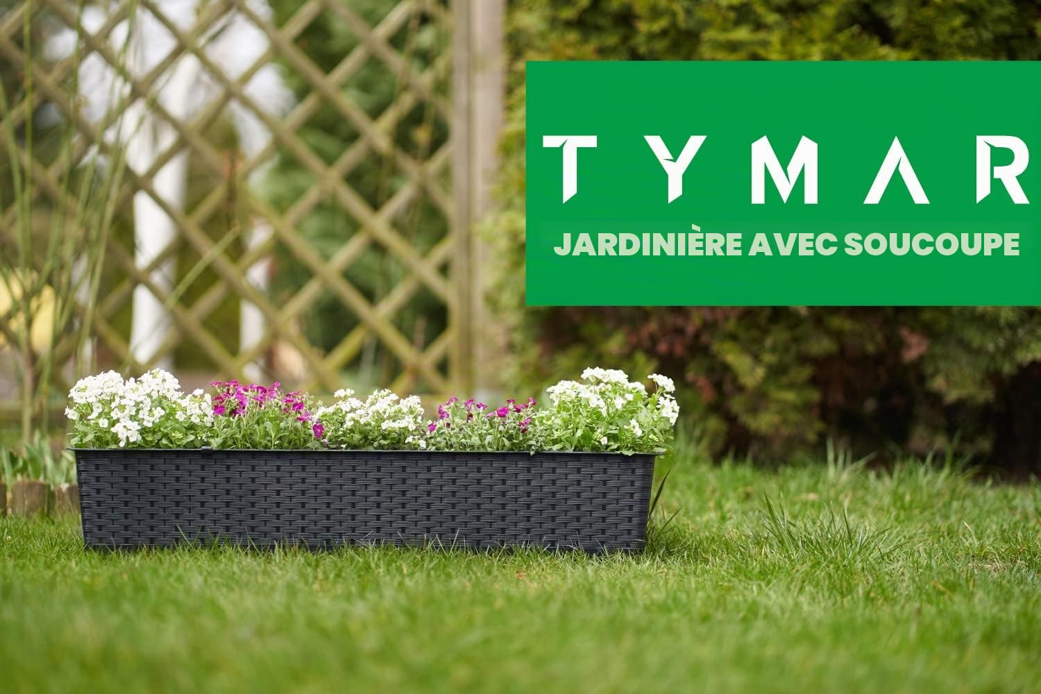 Tymar Jardinière de balcon avec support, Jardinière de balcon, 2 unités, rotin, Jardinière en plastique ((2pack) Anthracite, 80 cm)