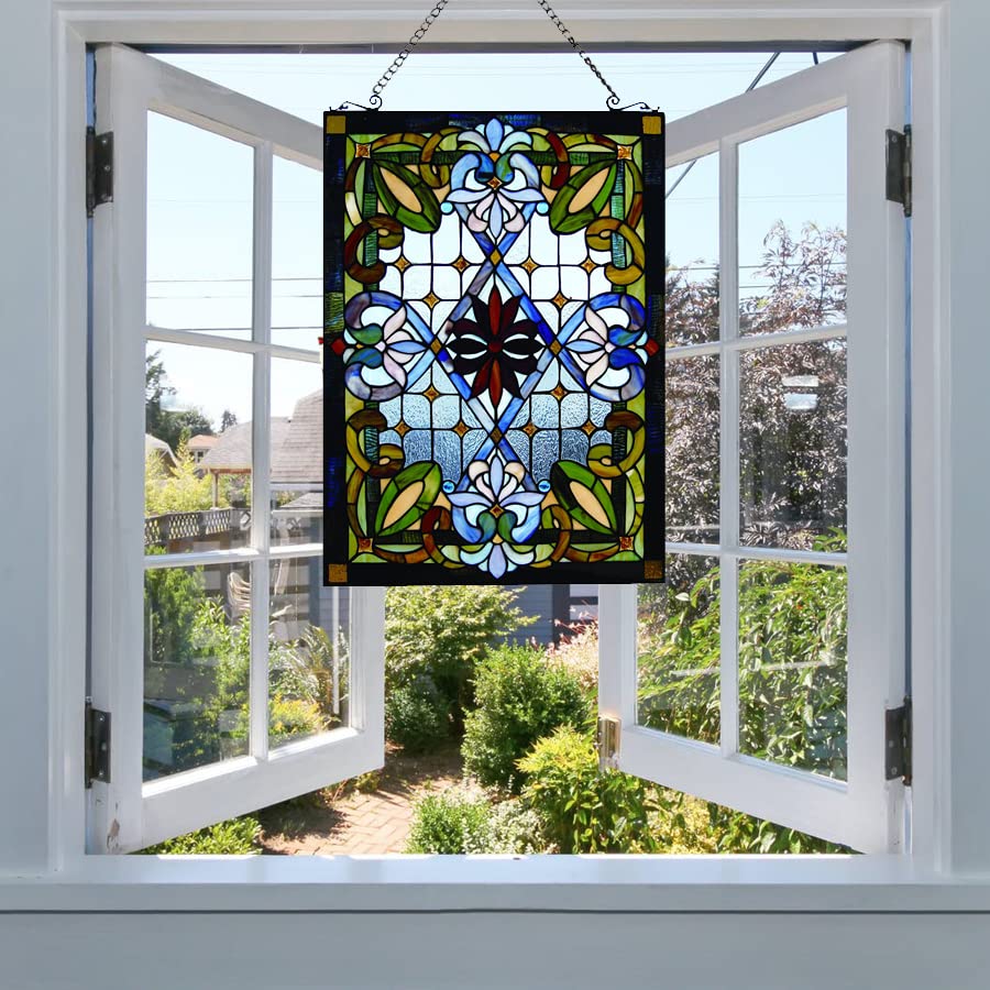 Buy Fine Art Lighting JP92N Stained Glass Window Panel, 20" x 29", Blue