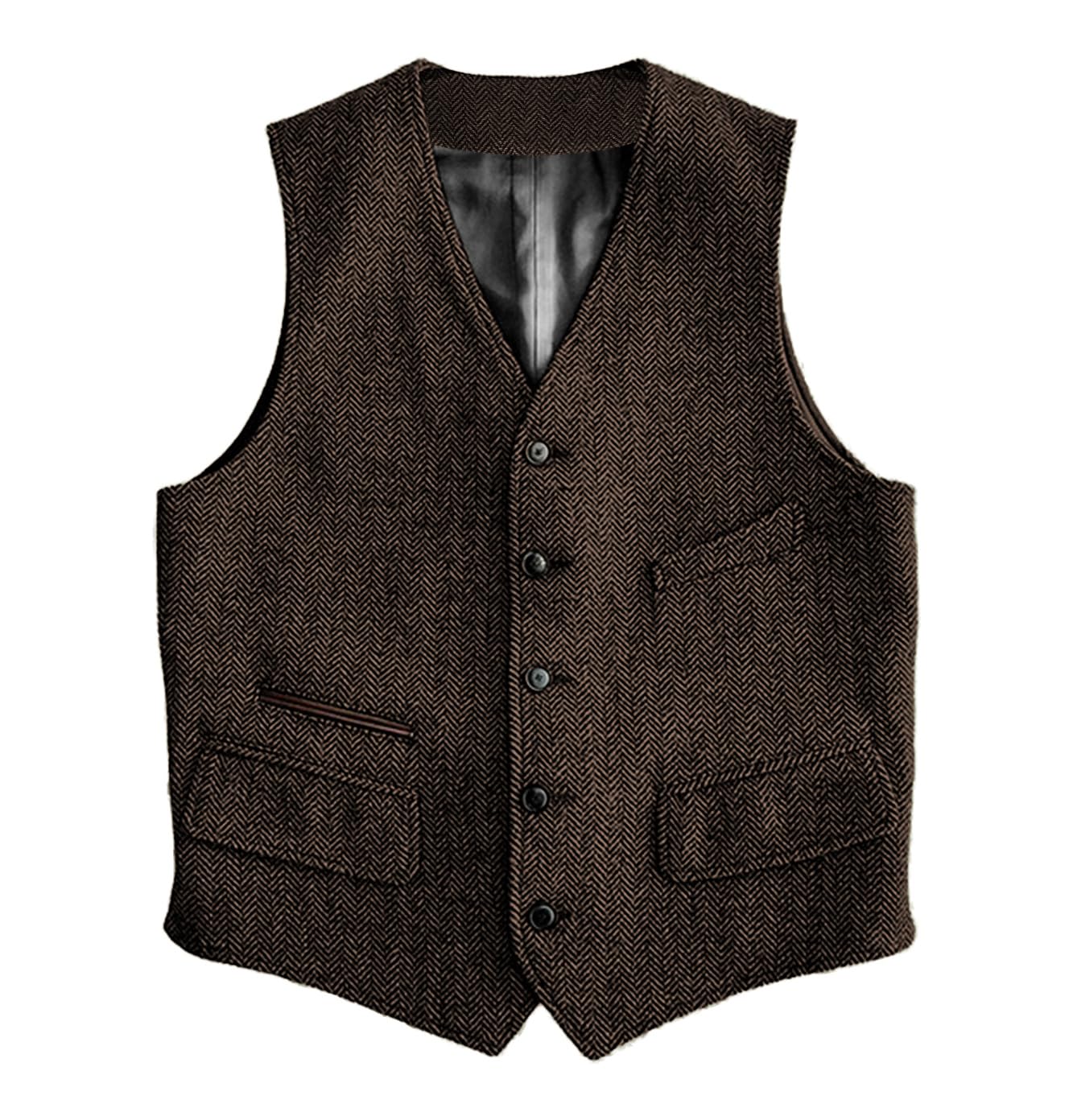 Solovedress Wool Suit Vest Formal Regular Fit Vest Suit Vest for Wedding Groomsmen, coffee, XL