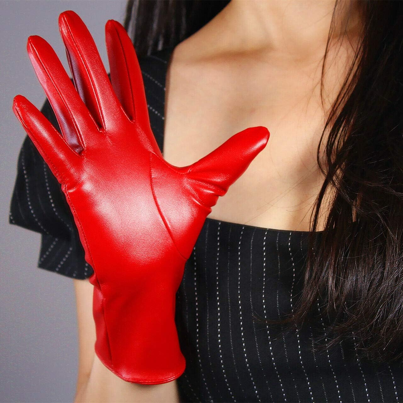 DooWay Women's SHORT LEATHER GLOVES Over Wrist Long 28CM 11" Faux PU Evening Party Fashion Costume Motorcycle Glove