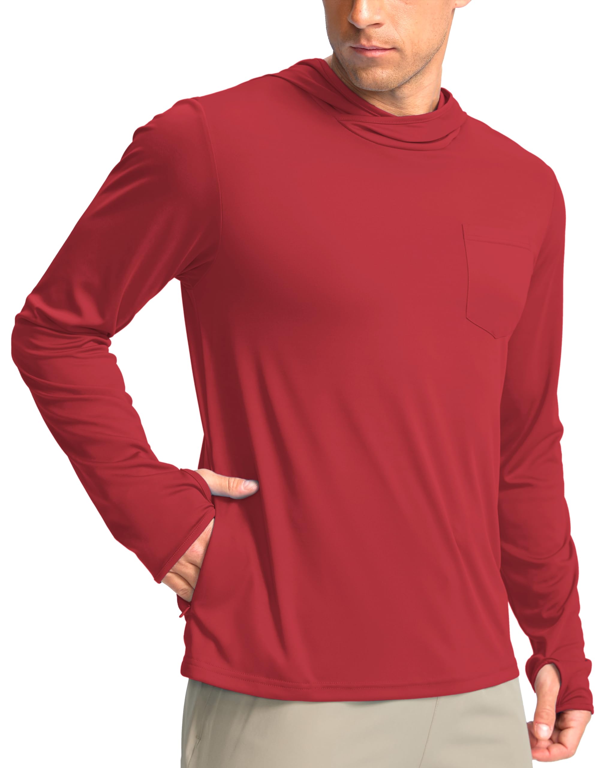 Men's Sun Protection Shirts UPF 50+ Long Sleeve Hoodie with 2 Pockets UV SPF Fishing Hiking Rash Guard Shirts