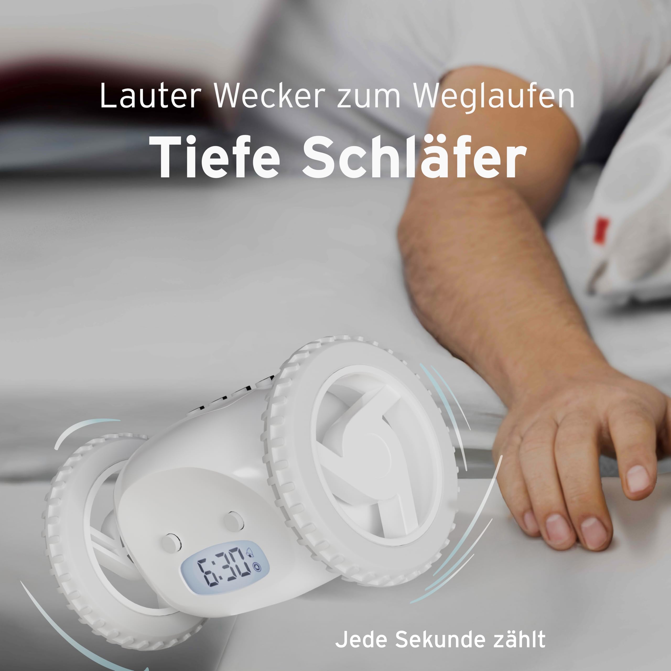 CLOCKY, Wecker auf Rädern (Original) | Laut für Schlafmützen Cool, Fun, Wird springen, jagen, weglaufen, Sich bewegen, Rollen. (Schwarz&Schwarz)