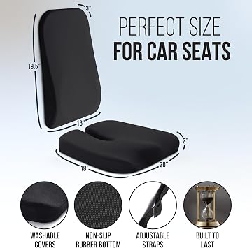 Elmara Doctor-Designed Car Seat Cushions for Driving Car Seat Back Support, Driver Seat Cushion and Back Cushion for Car, Pillow for Driving Seat The Ultimate Comfort Solution for Cars (Black)