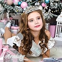 Vista 2 de Corona de cumpleaños plateada, banda con purpurina para cumpleaños, tiara para fiestas y decoraciones