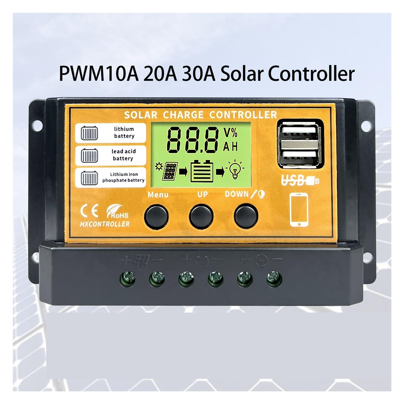 Kontroler ładowania słonecznego, 10A 20A 30A MPPT regulator ładowania słonecznego 12V 24V automatyczny wyświetlacz LCD podwójne wyjście USB 5V regulator baterii panelu słonecznego (Color : MPPT 10A,