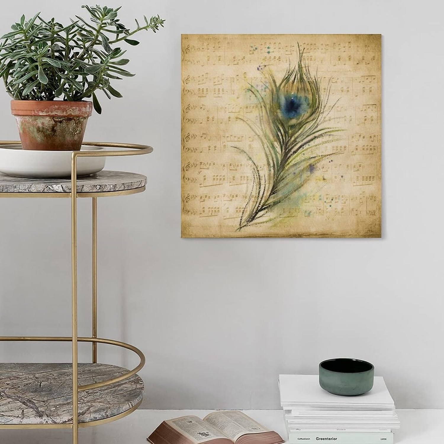 Framed Canvas Painting Peacock Ready to Hang Canvas Wall Art Poster Print Wall Hanging Painting with Frame Antique Home Decor Artwork for Living Room Bedroom Office Farmhouse Best Gift image 4