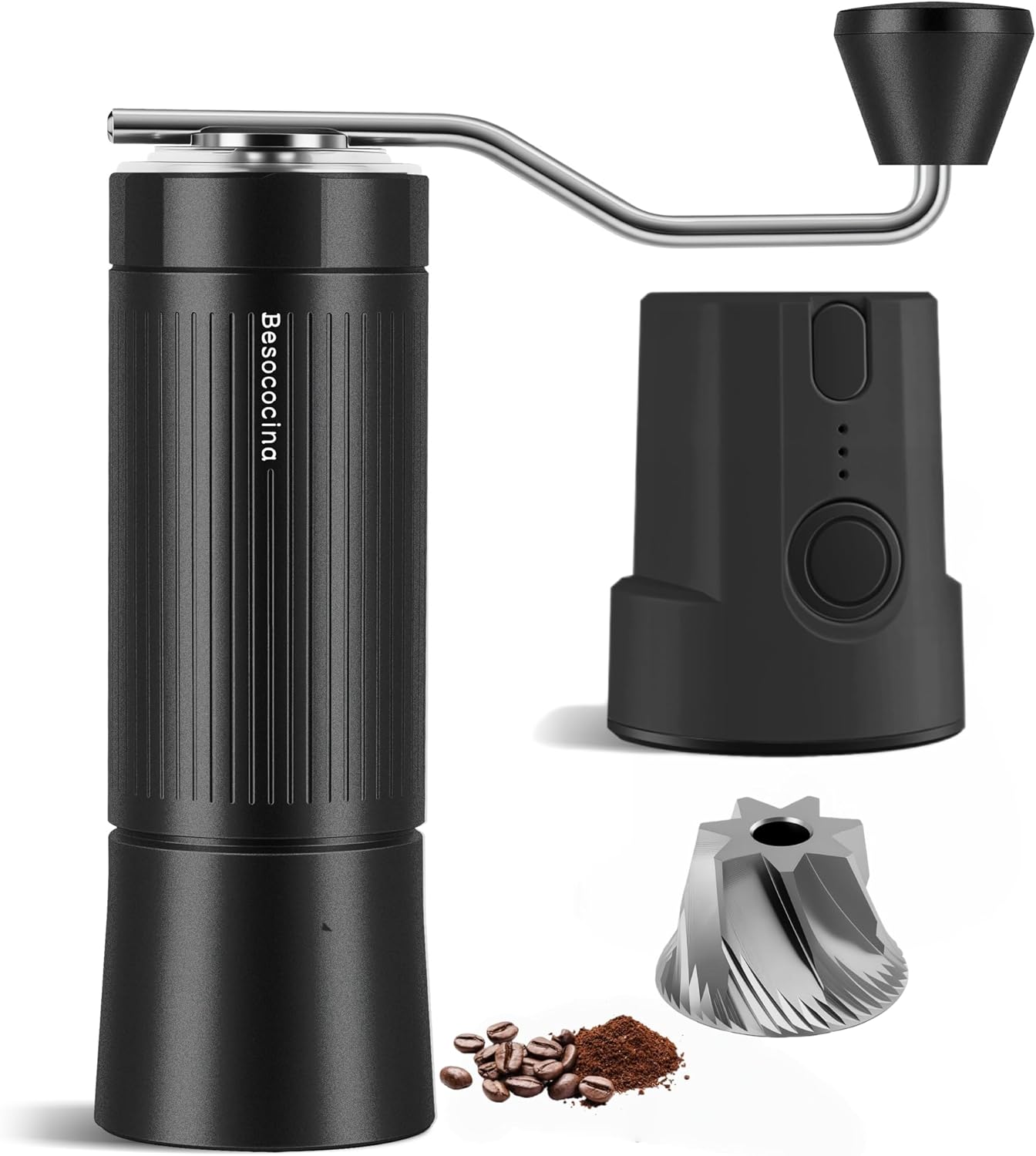 Burr Coffee Grinder 2-in-1 Manual/Electric, 40mm Stainless Steel Conical Burr Coffee Bean Grinder, USB Rechargeable Home Use, 16 Grind Levels for Espresso/Drip/French Press/Mocha (Black)