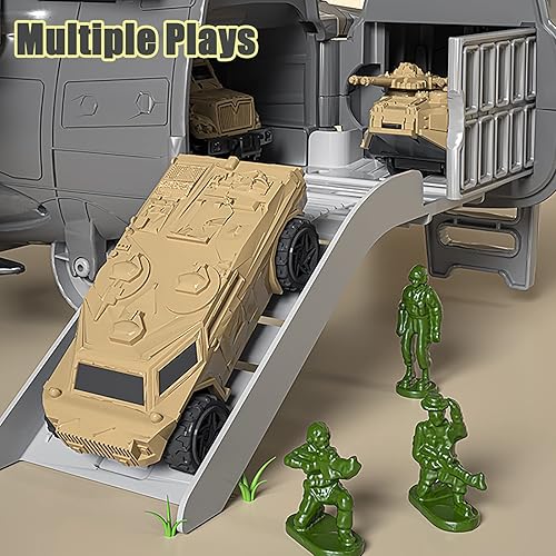 Miniatura 6 de Juego de juguetes de avión, avión de carga de transporte y 8 vehículos del ejército, camiones y aviones del ejército, regalo de cumpleaños para