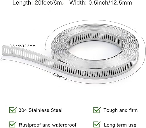 Miniatura 21 de Abrazaderas de manguera, correa de metal de 8.5 pies + 6 sujetadores, abrazaderas de manguera de acero inoxidable, abrazadera de manguera ajustable