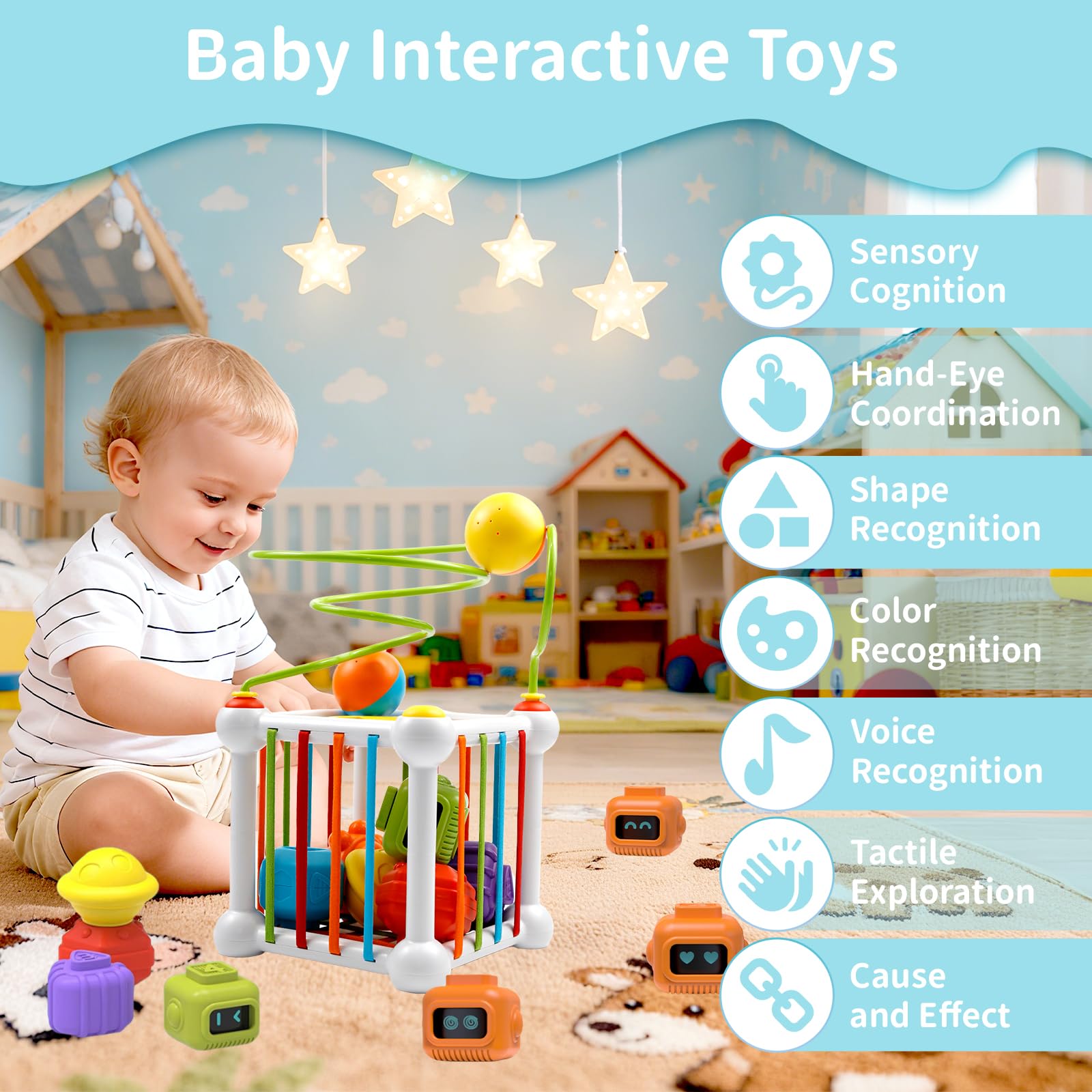 Morkka Montessori Toy for Boys Girls Baby Sensory Bin Shape Sorter Toys Colourful Cube - Image 3