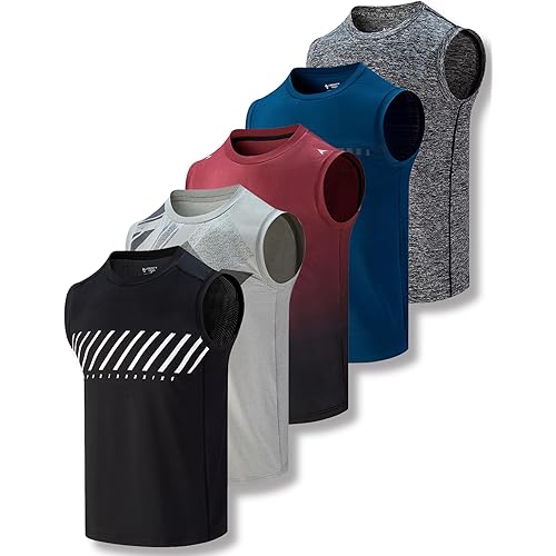 Liberty Imports Pack of 5 Men's Stretch Cool Dry Muscle Tank Tops Athletic Crewneck Sleeveless Workout Shirts