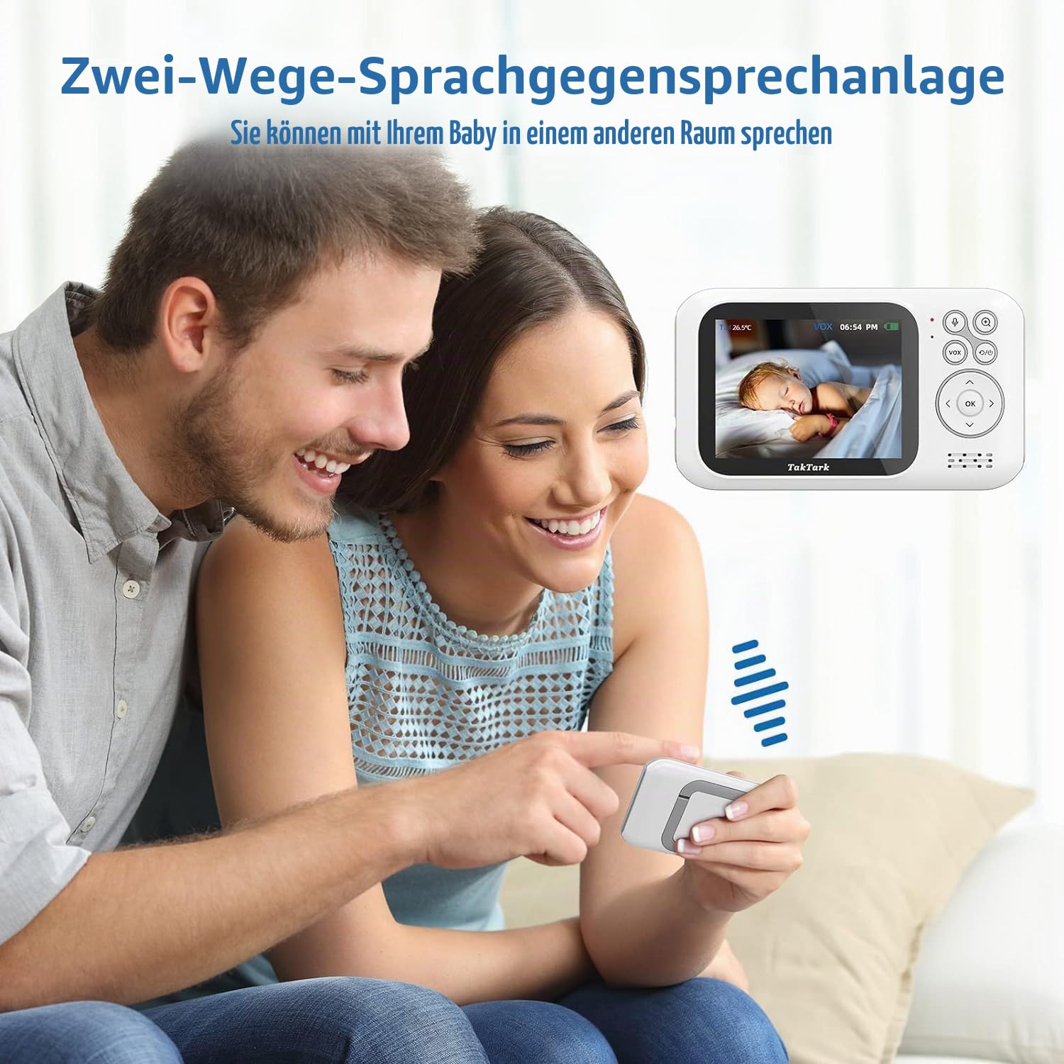 TakTark Babyphone mit Kamera, Babyfon mit 3.2'' Video Baby Monitor, Kamera und Audio Babyphone mit Zoom, VOX Funktion, Gegensprechfunktion, Nachtsicht, Temperaturüberwachung