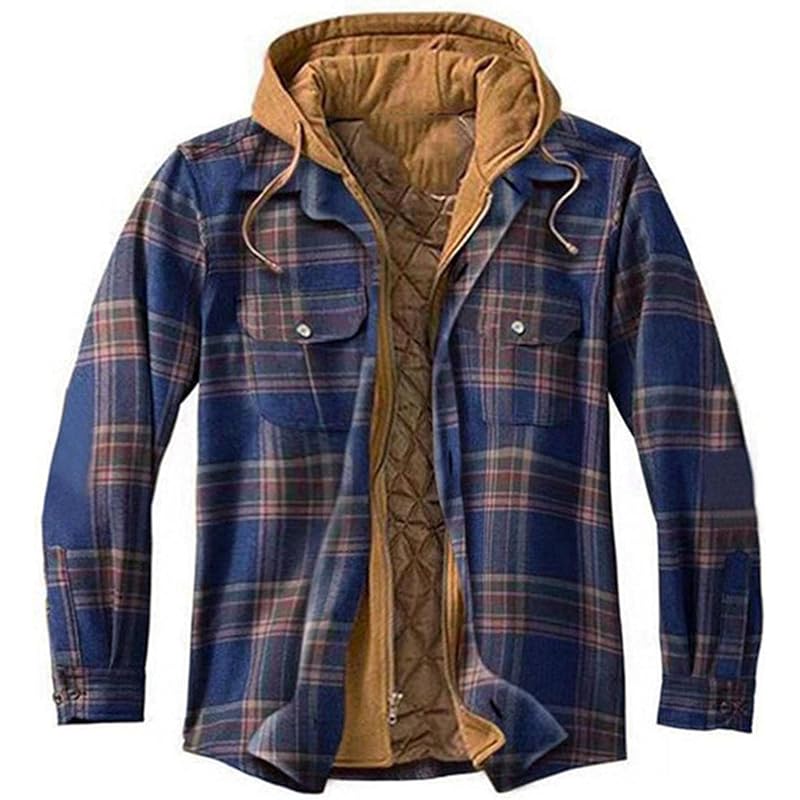 mens hooded flannel jacket with zipper