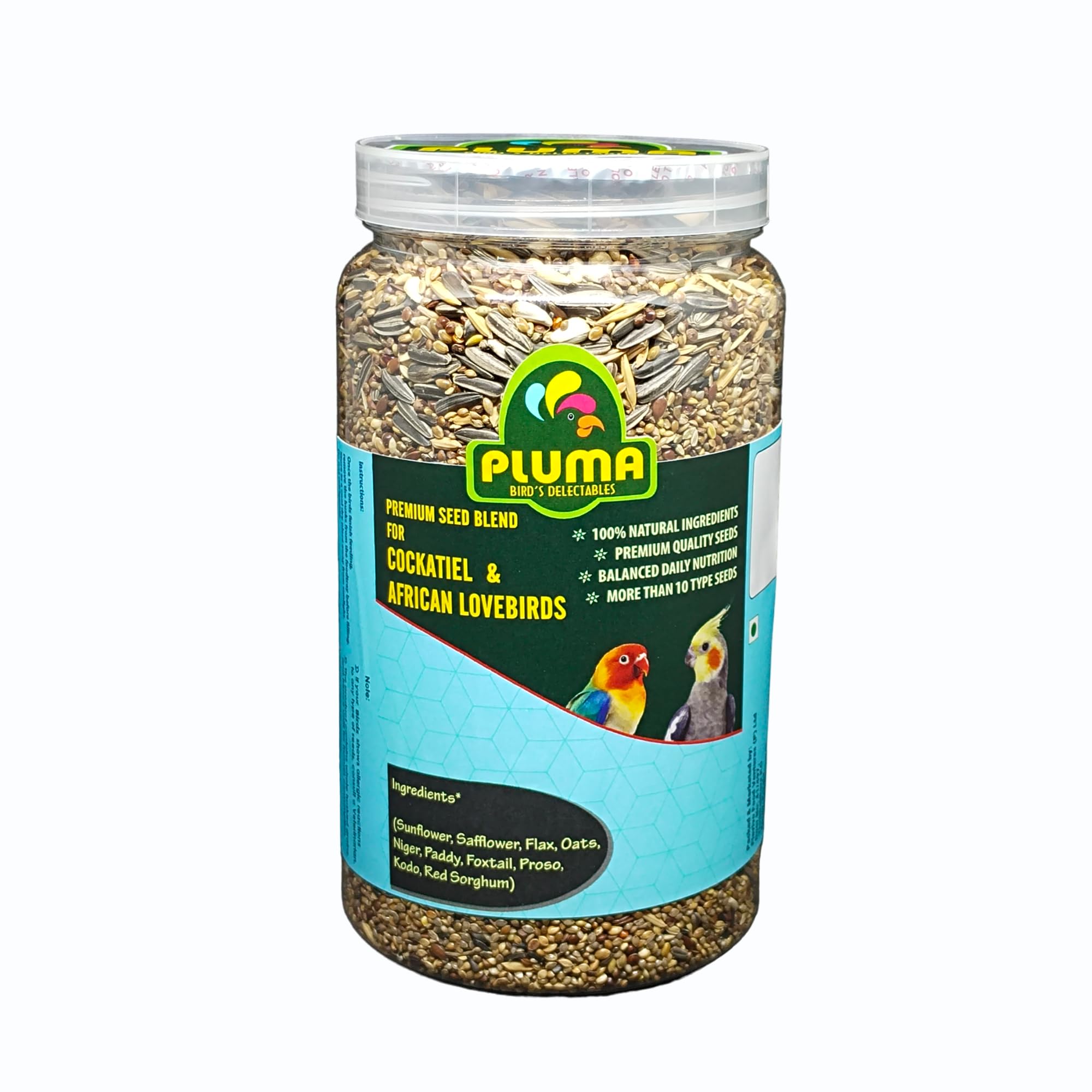pluma bird's delectables Pluma Bird Food for Cockatiel & African Love Birds - 700g | Premium Seed and Millet Mix | Daily Cockatiel Food for Adult & Self Feeding Birds.-picture-22