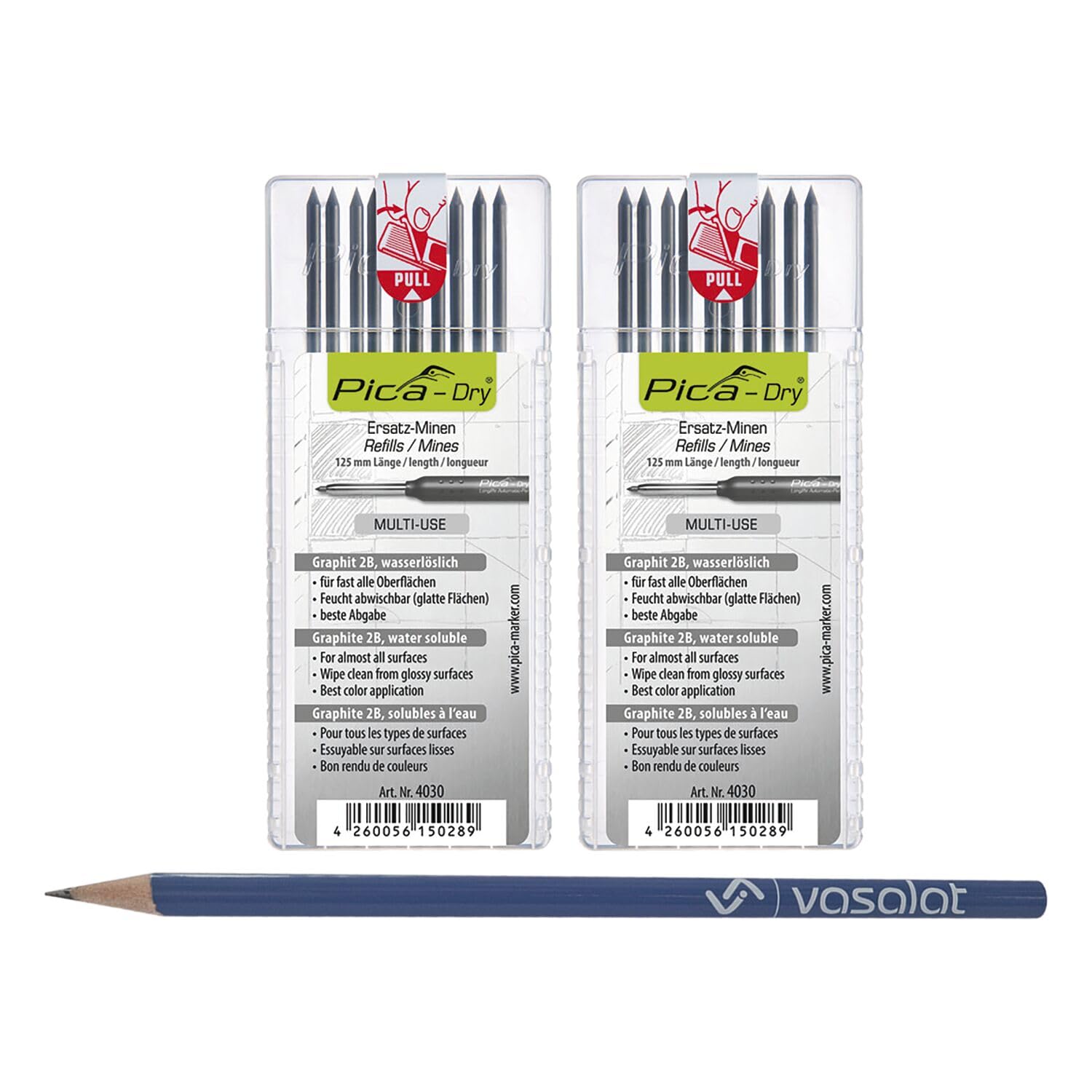 Pica Dry Minen Multi-Use 20 Stück - wasserlösliche Ersatzminen graphit 2B angespitzt
