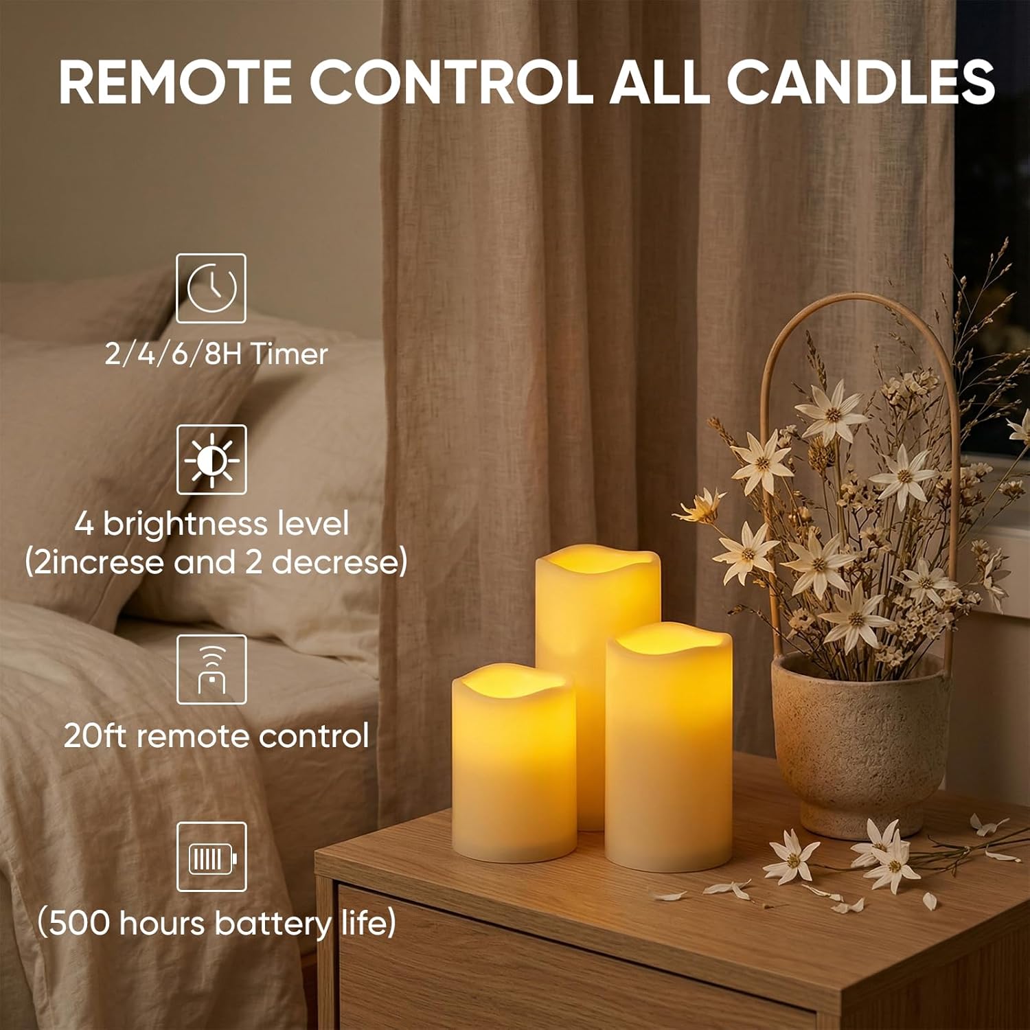 5plots 3" X 4"5" 6" Outdoor Waterproof Candles, Battery Operated Led Ivory White Flameless Candles with 10-Key Remote & Timer for Indoor Home Lantern Holiday Decor, Set of 3