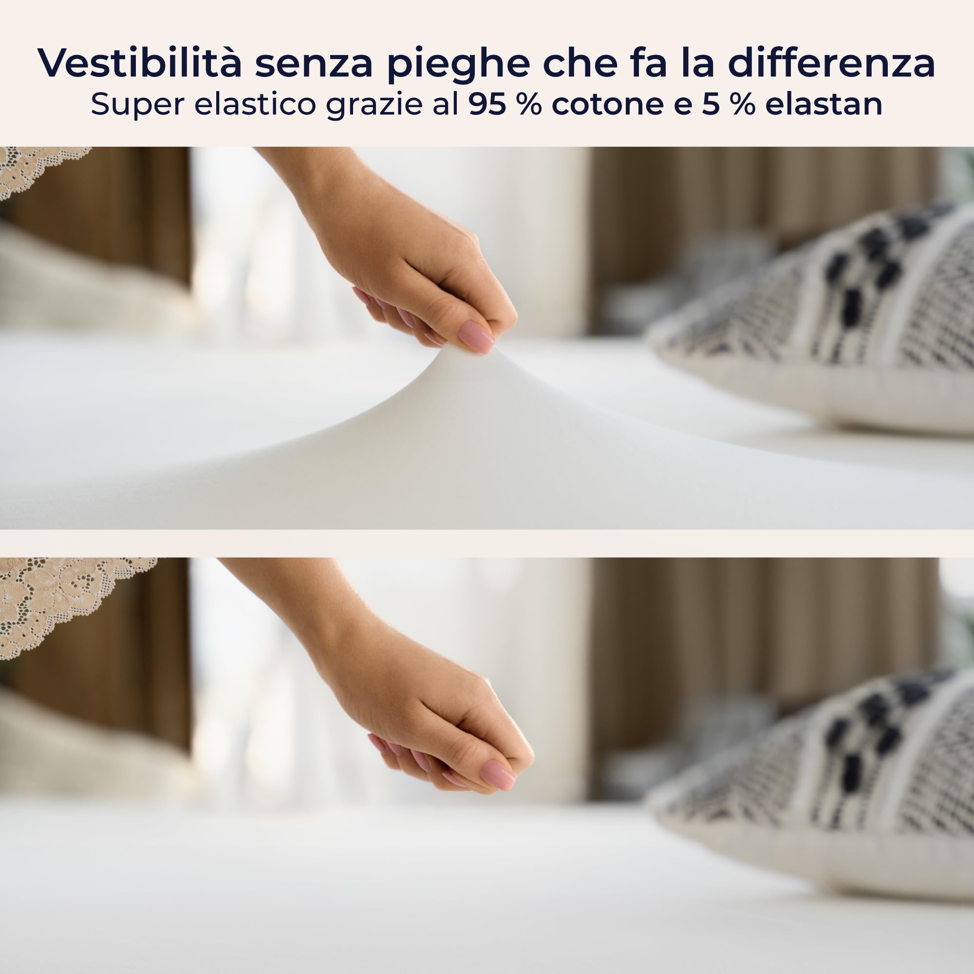 Dreamzie – Lenzuola Matrimoniali 200x200 Cotone Elastico Comfort Premium 250gsm - Altezza Profondo 40 cm, Materassi Alti o Boxspring - Oeko-Tex – Bianco