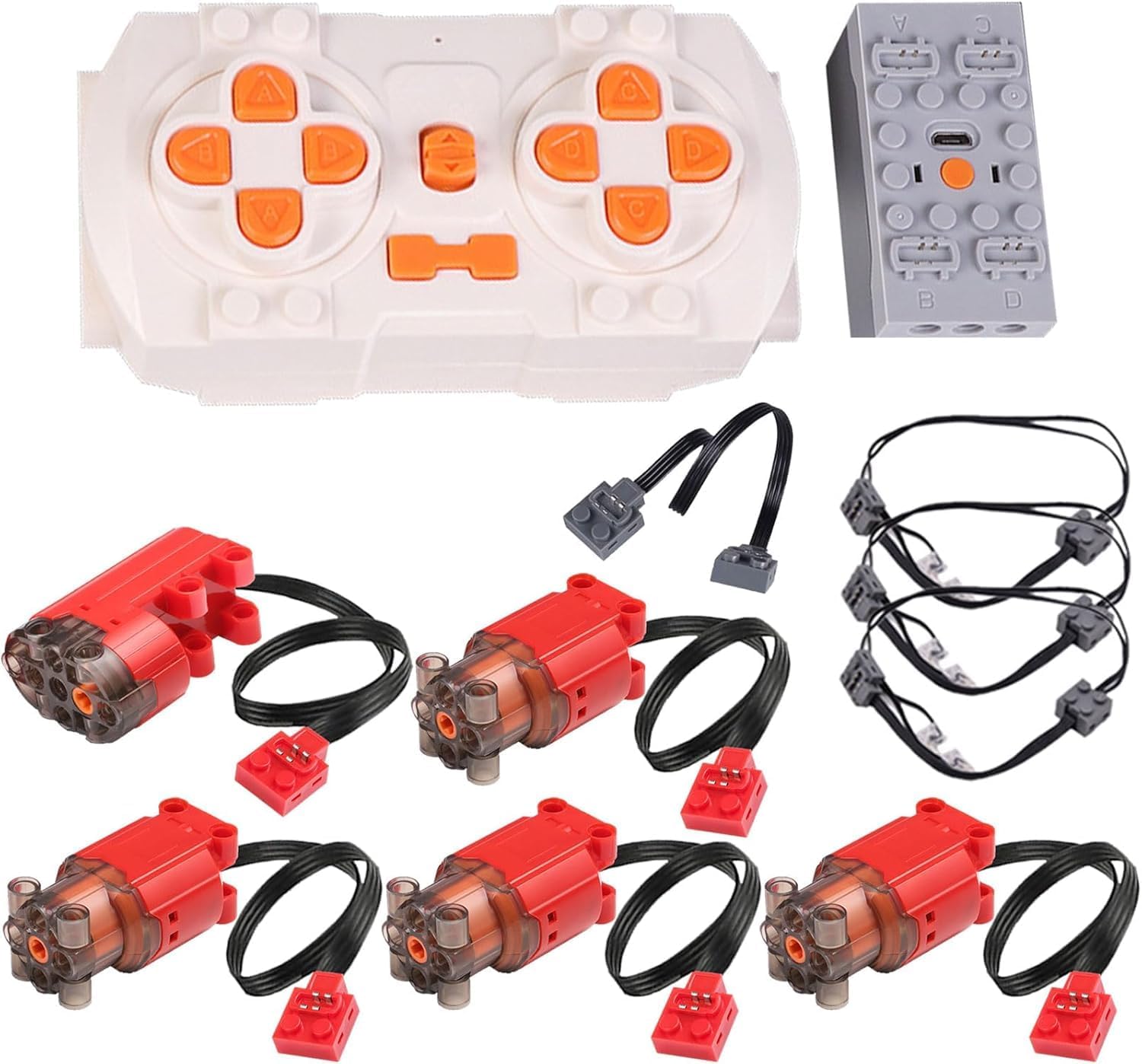 14PCS Power Functions Motor Set Compatible with Lego Technic Car, APP Dual Remote Control, Lithium Battery Box, 4 x XL-Motor, 2 x Servo Motor, 2 x M-Motor, 2 x Extension Cord, 2 x LED Light (F)