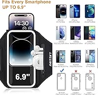 Vista 3 de Brazalete para correr con bolsa para auriculares, brazalete para teléfono celular para iPhone 17 16 15 Pro 14 Plus 13 11 XR, Galaxy S24/S10