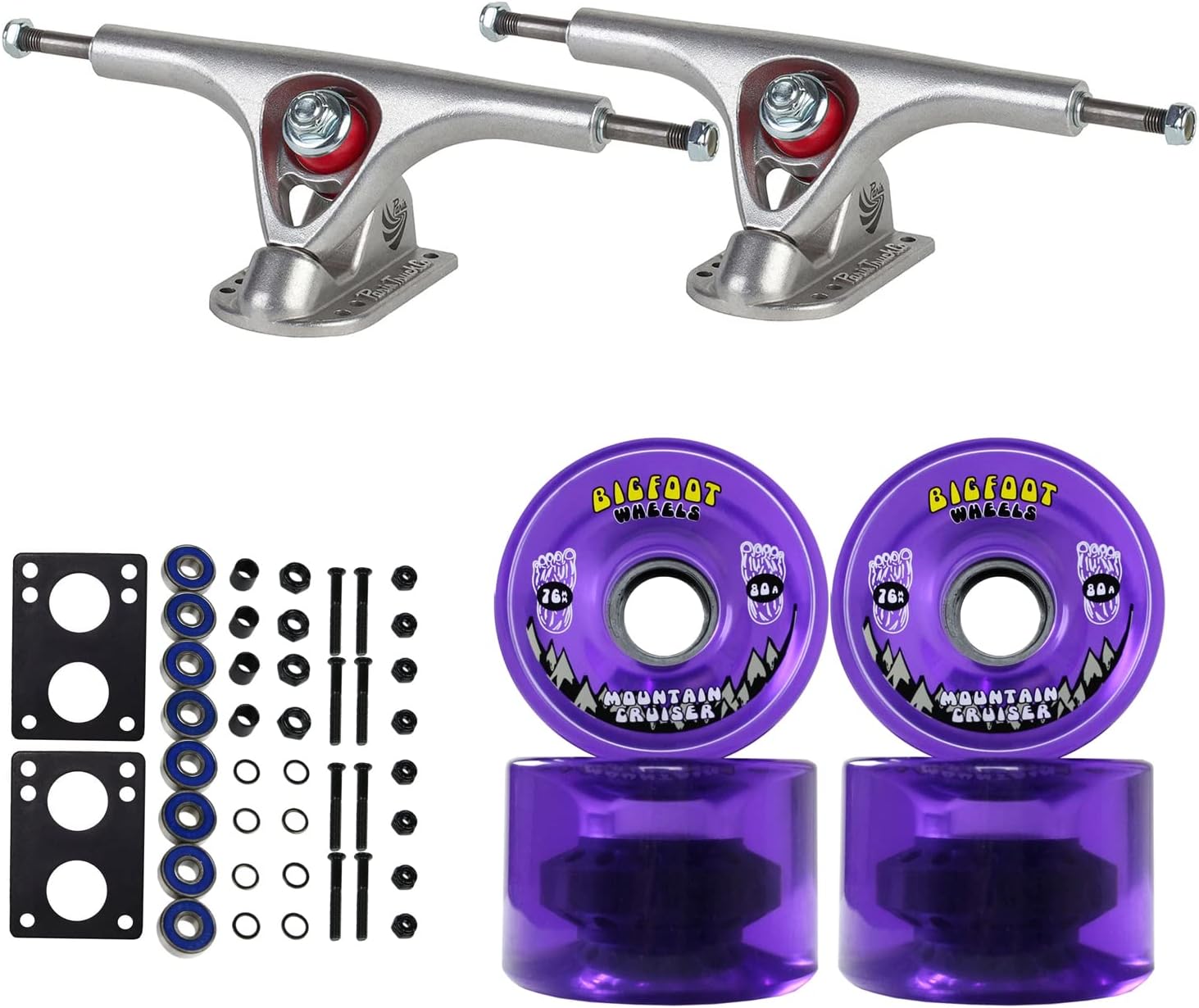 TGM Skateboards Premium Longboard Upgrade Kit with Paris Trucks, Wheels, Hardware, and ABEC 7 Bearings Kit - V2 180 Raw + Bigfoot 76mm 80A Purple