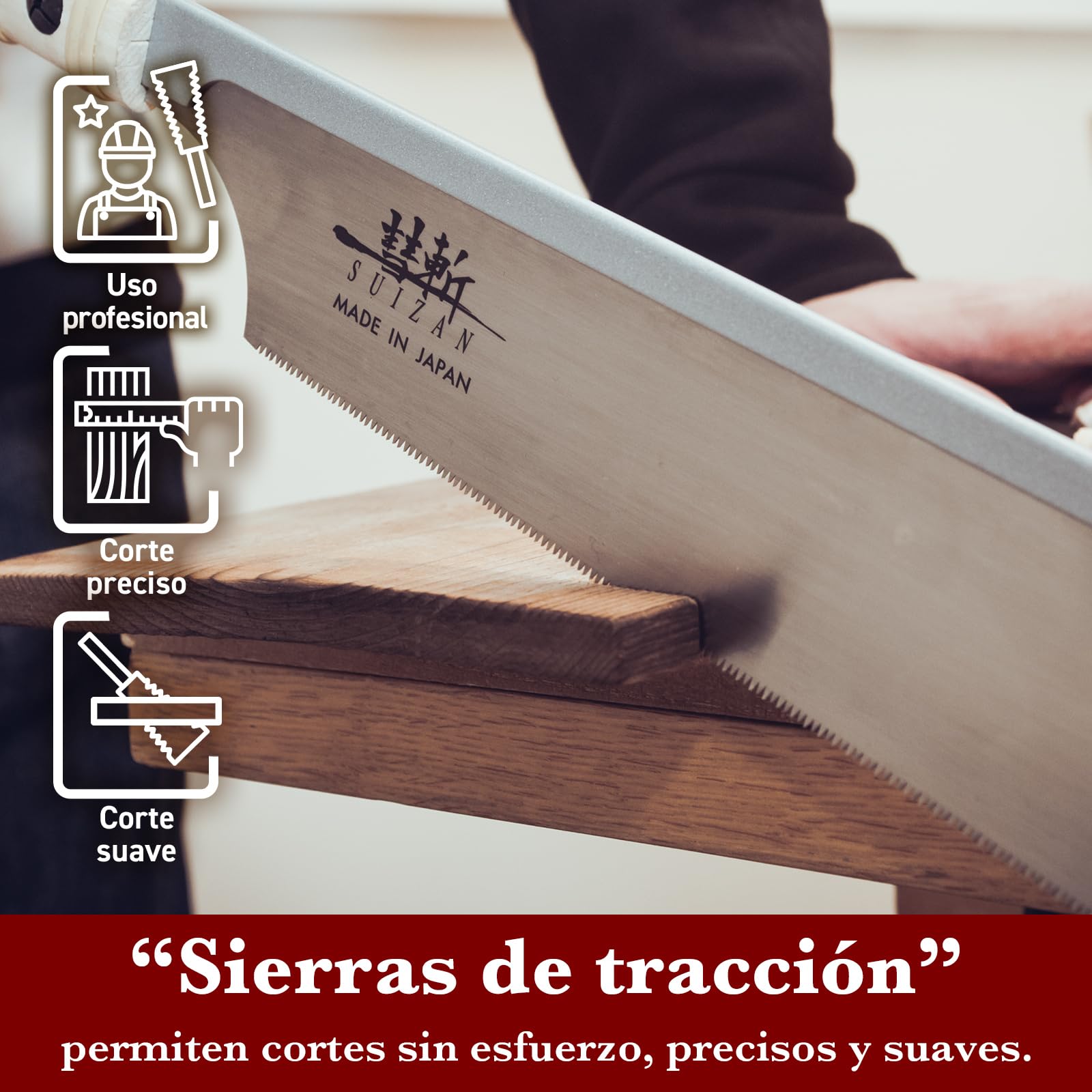 SUIZAN Dozuki Sierra japonesa de precisión 240mm - Serrucho de mano profesional Herramientas carpinteria madera