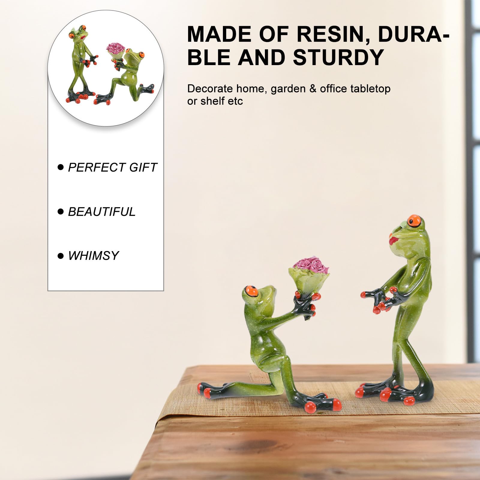 CALLARON Harzfrosch Figur 2 Stück aus Kunstharz Heiratsantragsmodell Grün | Romantische Klassische Form, für Schreibtisch oder Garten, Geschenkidee für Freundin oder Ehefrau